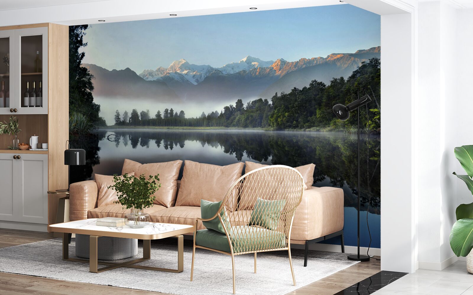 Фотошпалери верхівка гірського озера вкрита туманом