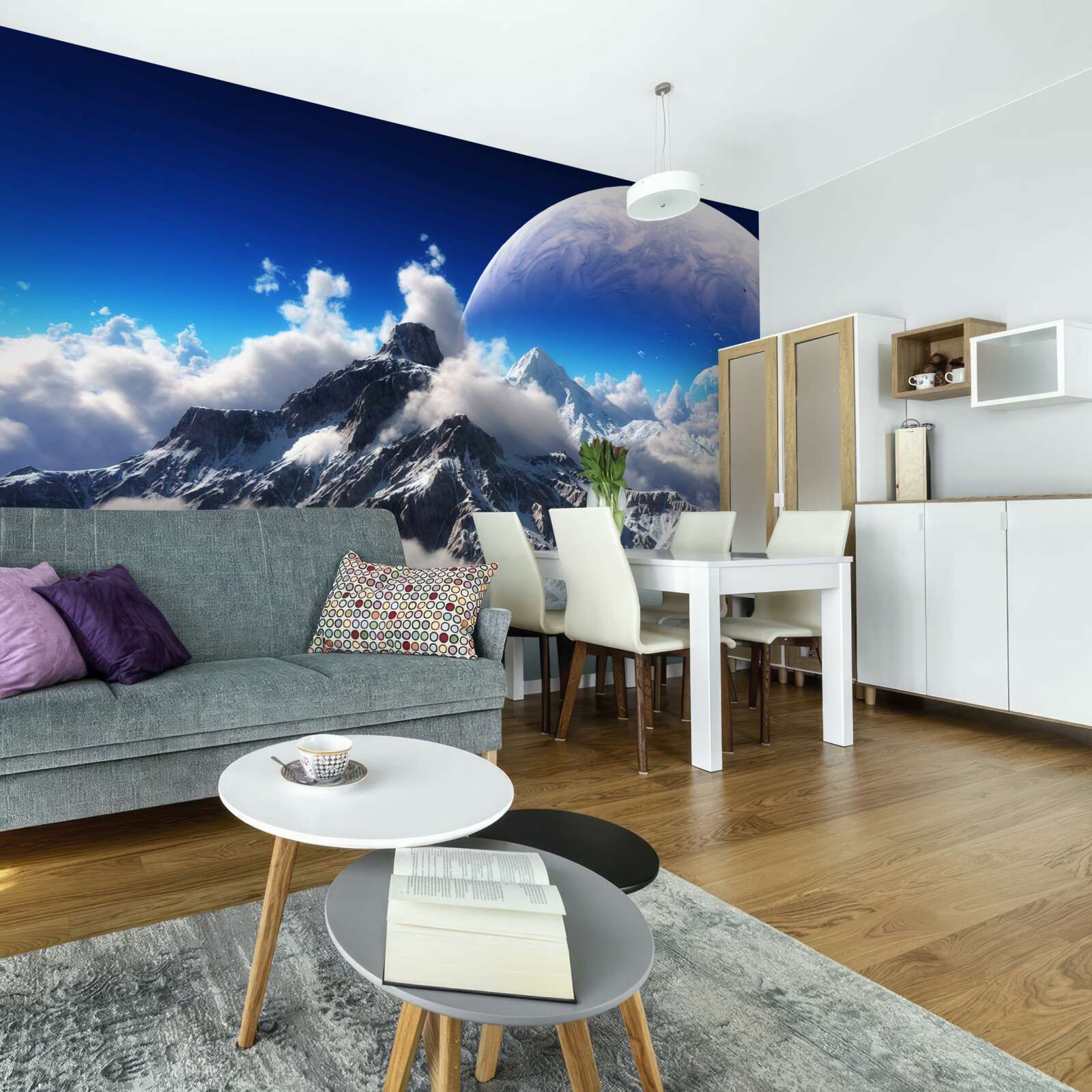 Фотошпалери хмарне небо над горами наповнене космічною величчю