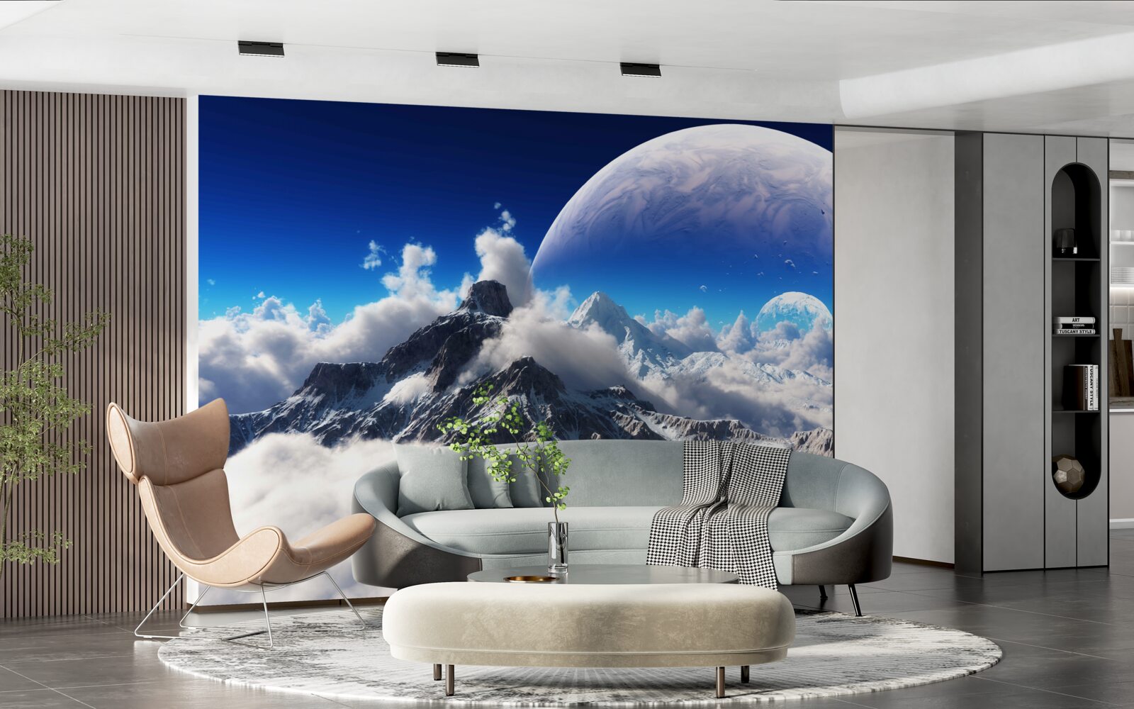 Фотошпалери хмарне небо над горами наповнене космічною величчю