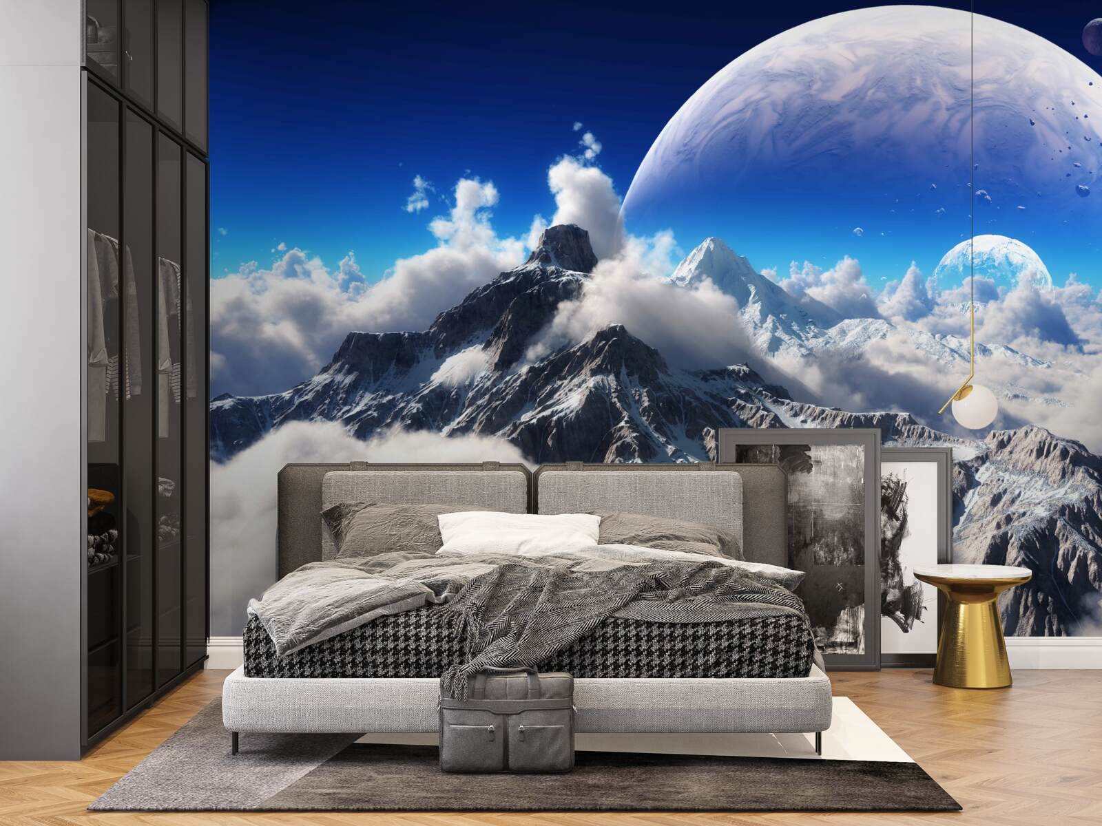 Фотошпалери хмарне небо над горами наповнене космічною величчю