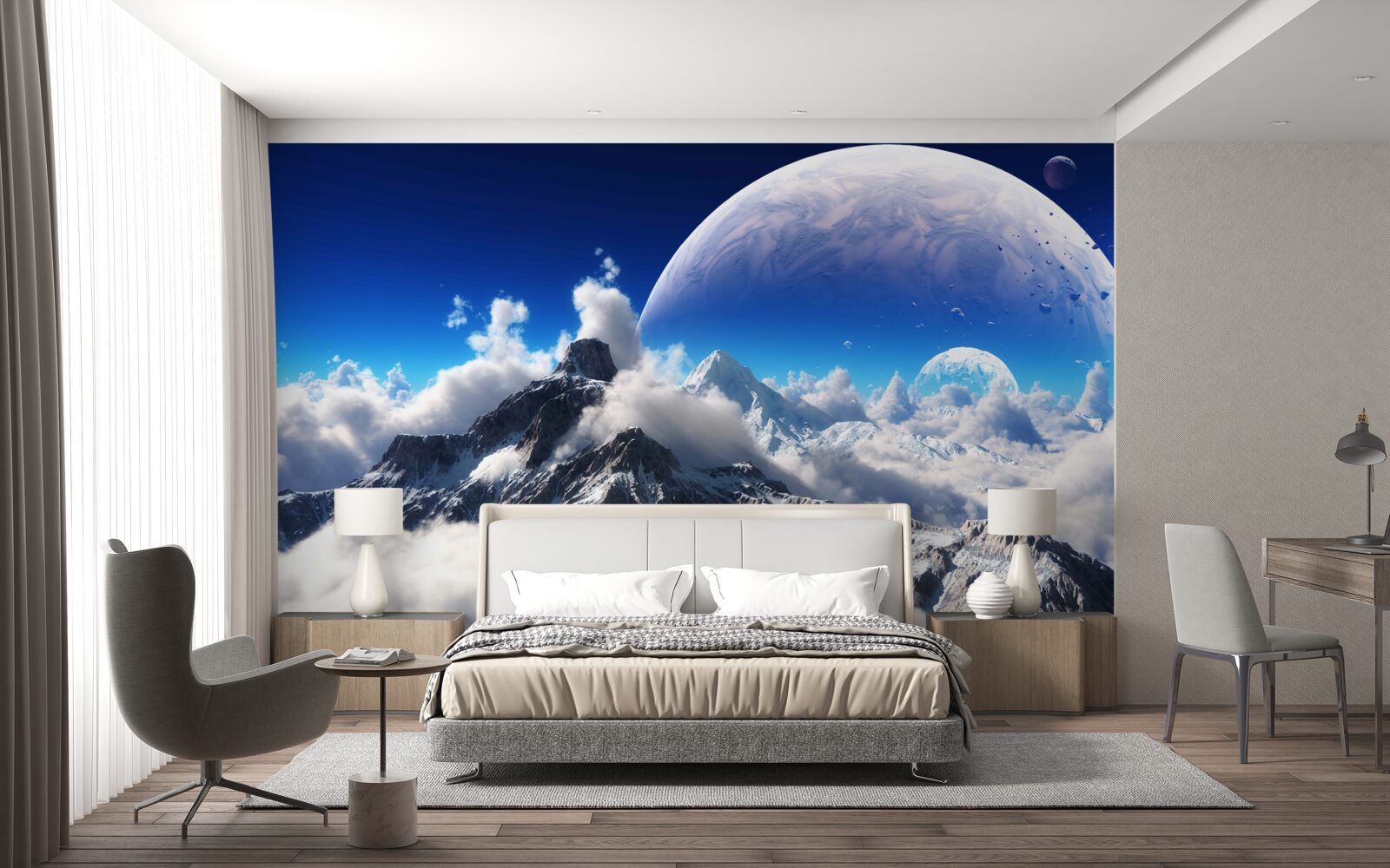 Фотошпалери хмарне небо над горами наповнене космічною величчю