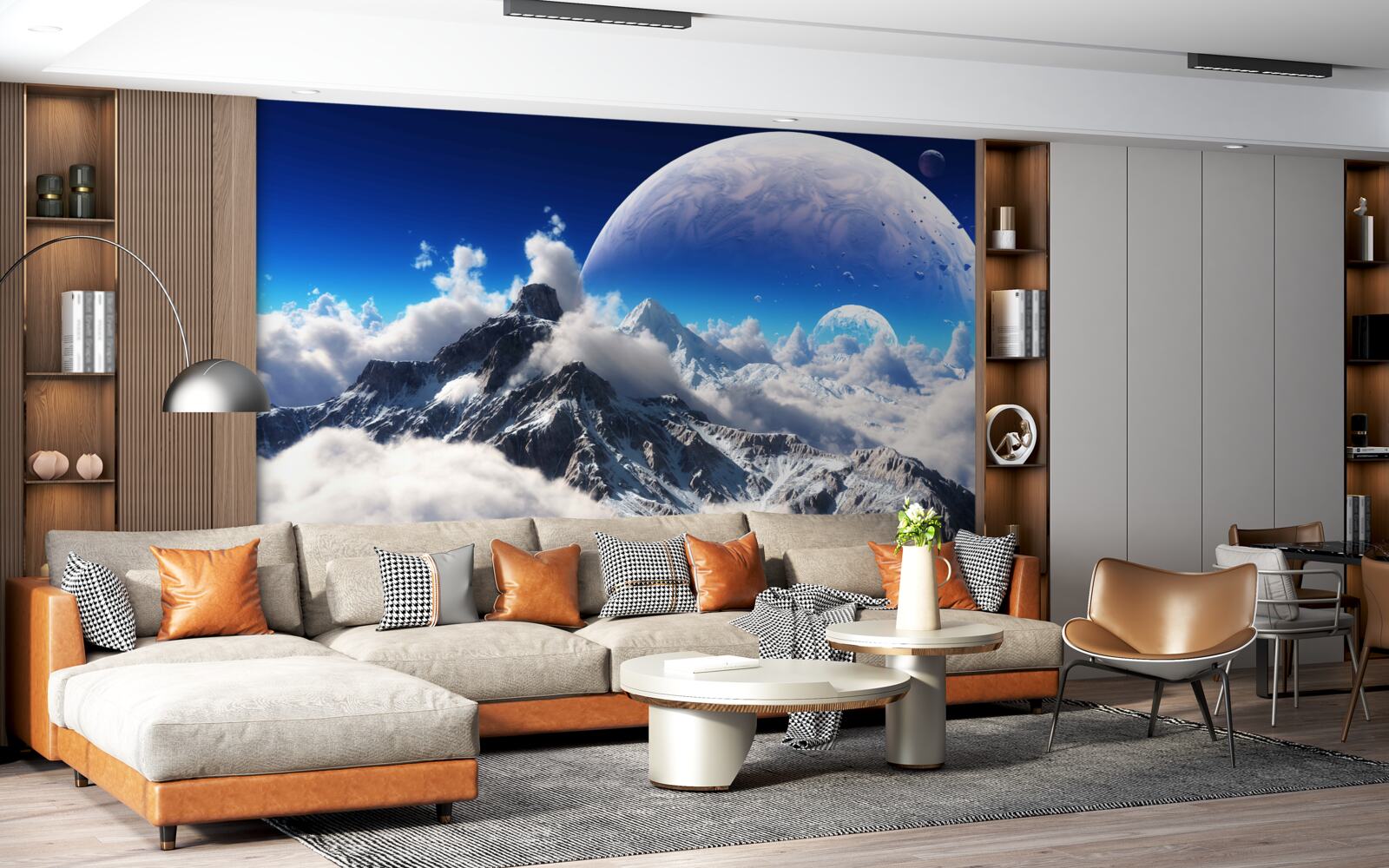 Фотошпалери хмарне небо над горами наповнене космічною величчю