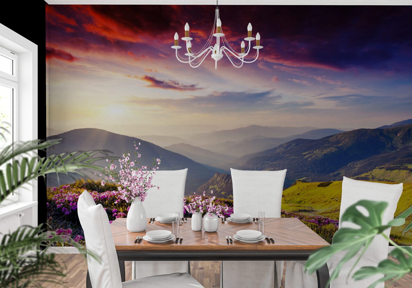 Фотошпалери на світанку гірські пагорби оживають яскравими кольорами