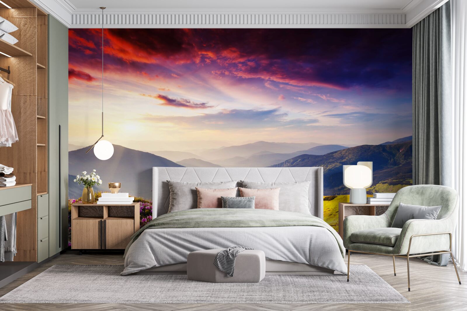 Фотошпалери на світанку гірські пагорби оживають яскравими кольорами