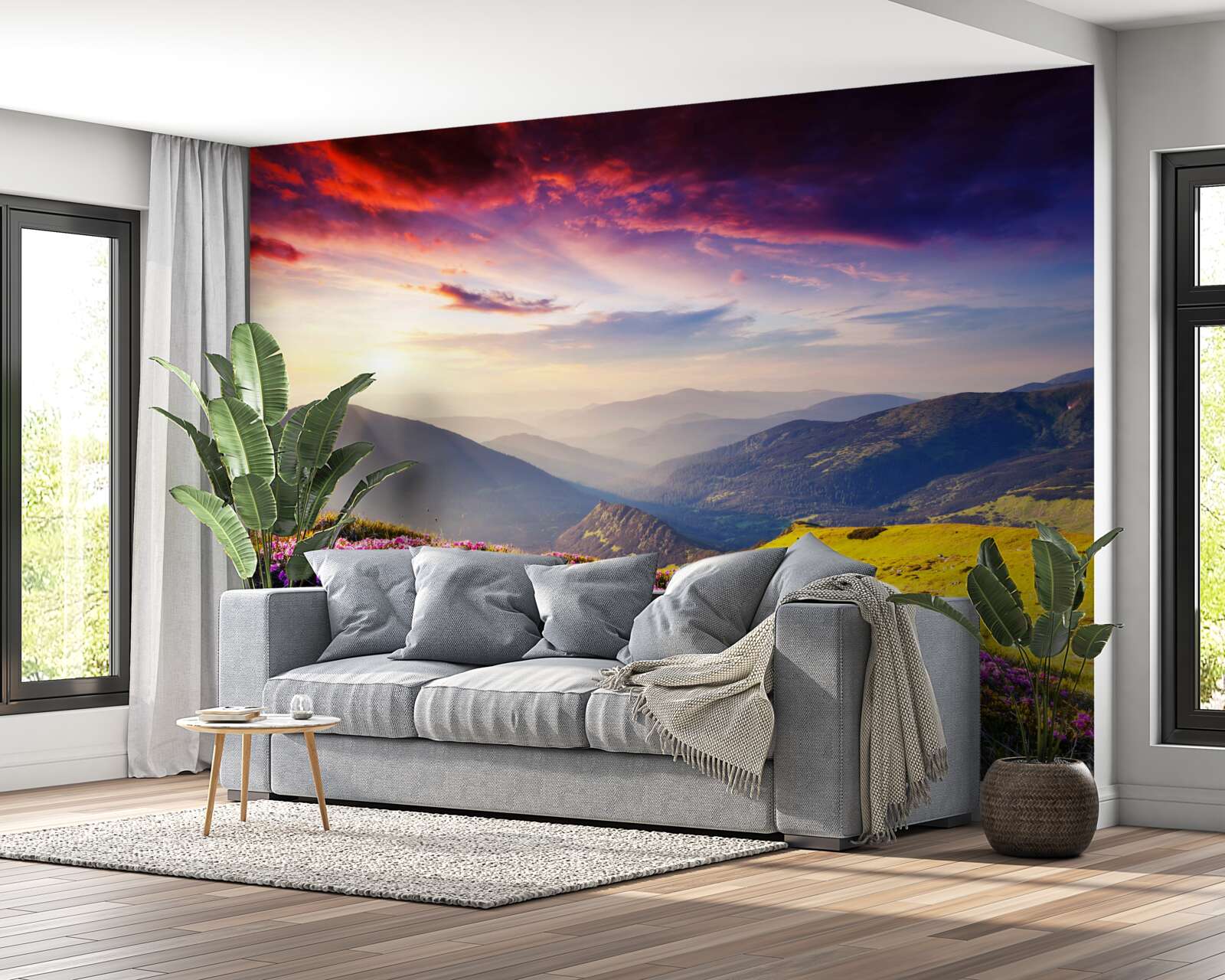 Фотошпалери на світанку гірські пагорби оживають яскравими кольорами