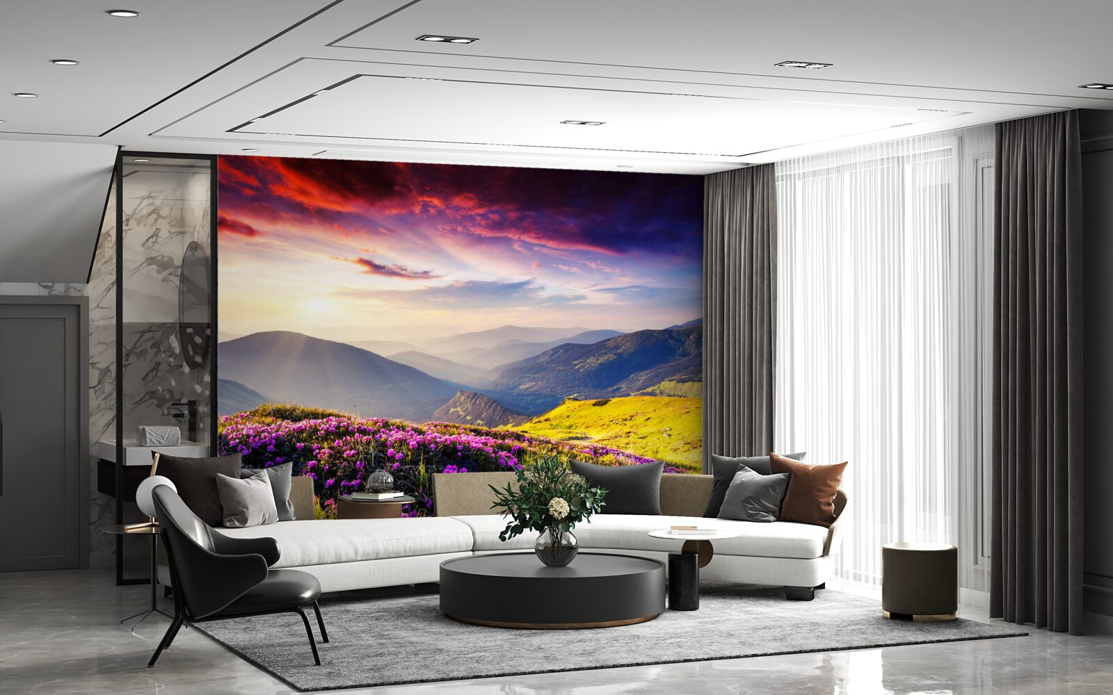 Фотошпалери на світанку гірські пагорби оживають яскравими кольорами