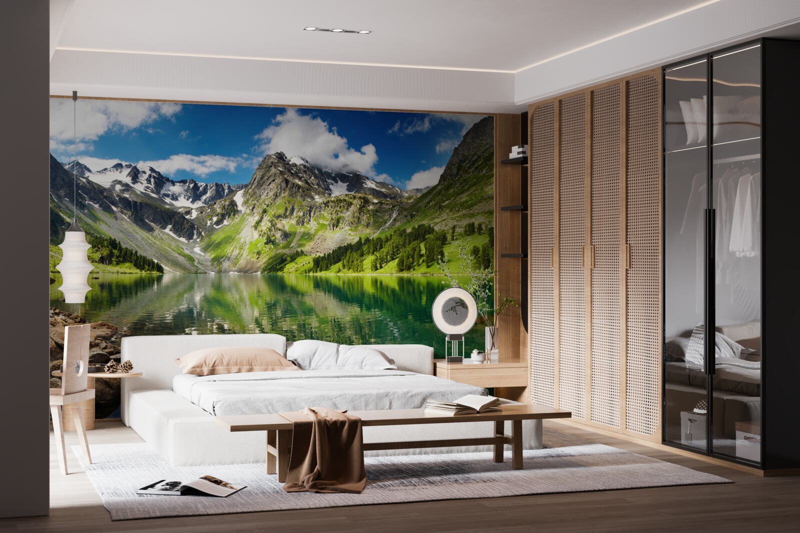 Фотошпалери спокійні води озера в горах у літній день