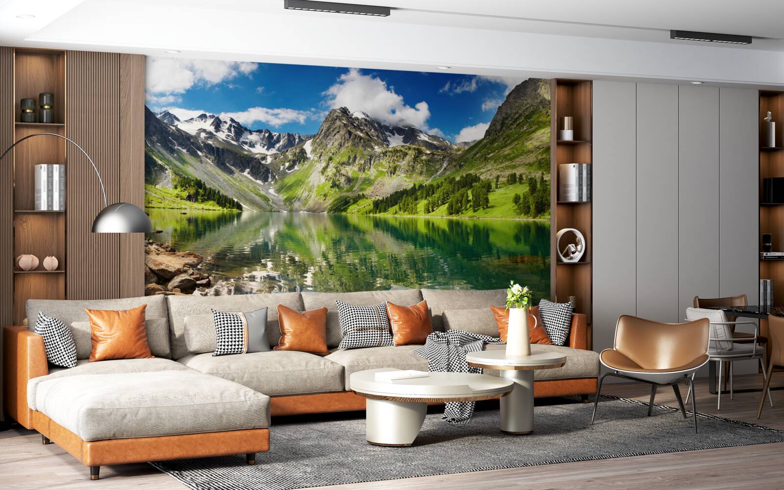 Фотошпалери спокійні води озера в горах у літній день