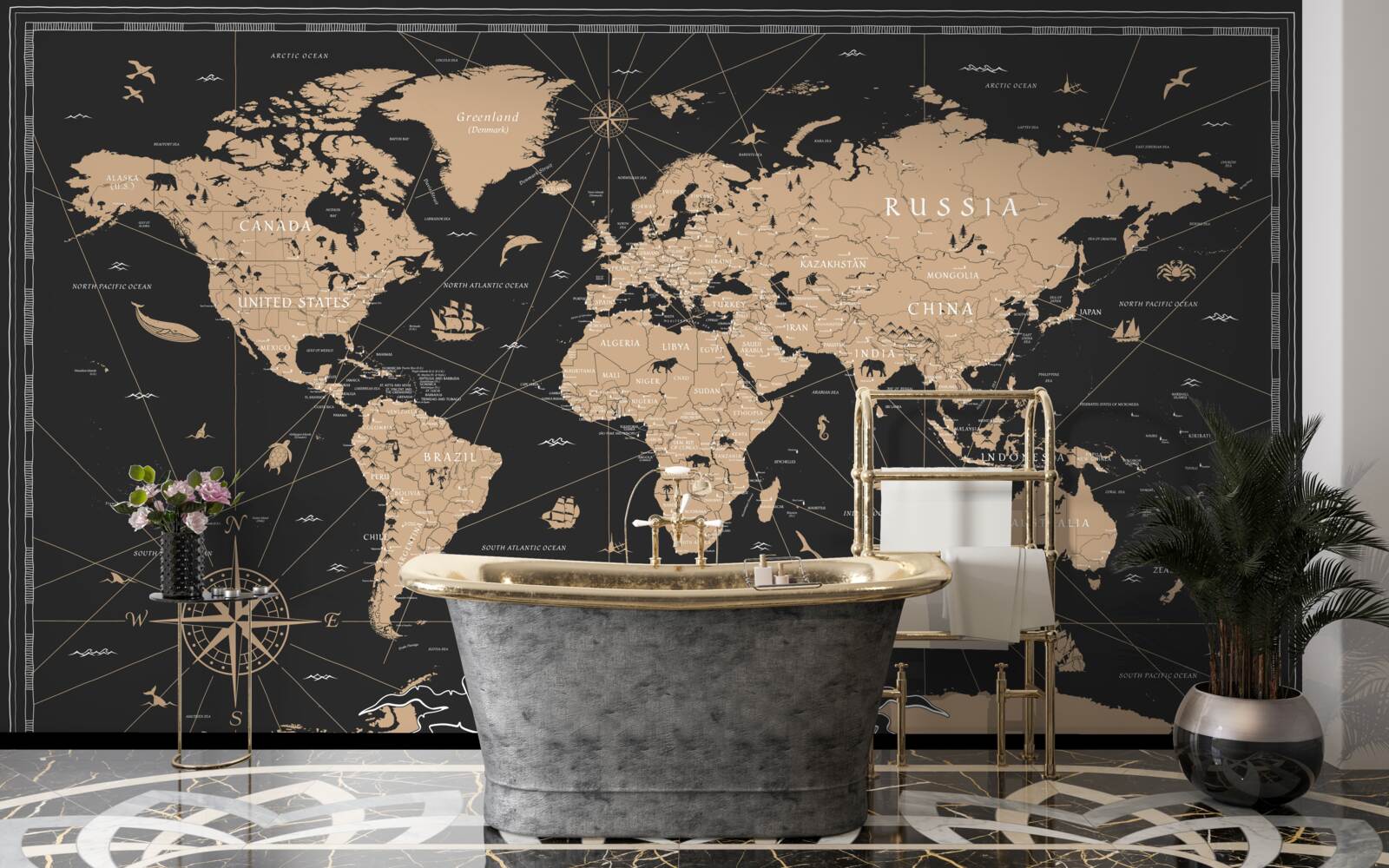 Фотошпалери карта світу на темному тлі