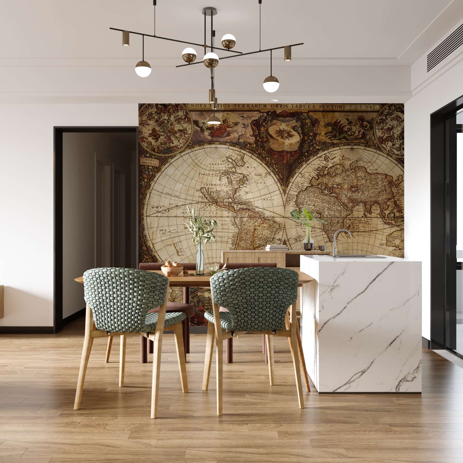 Фотошпалери стародавня географічна карта, зображена у вигляді двох півкуль