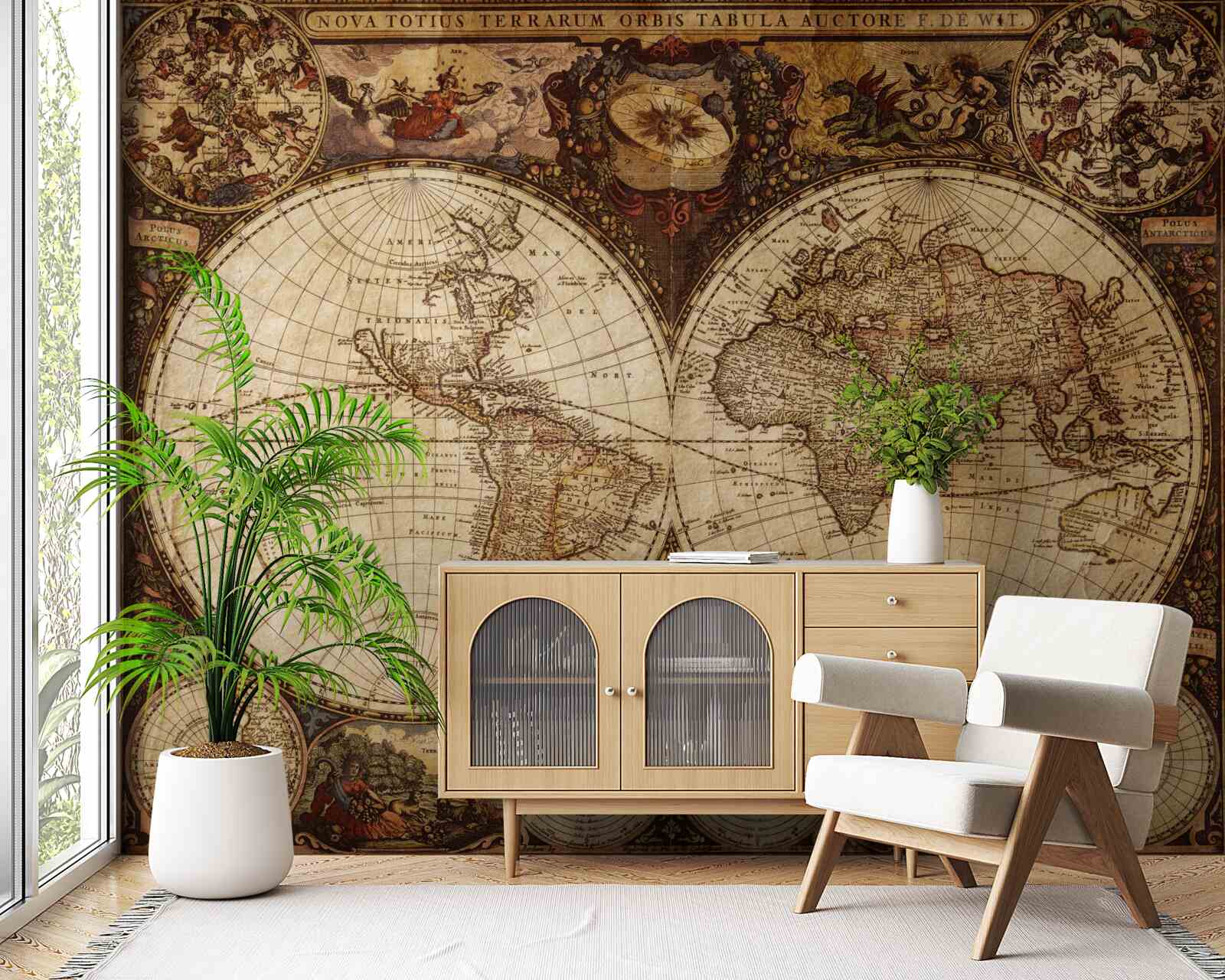 Фотошпалери стародавня географічна карта, зображена у вигляді двох півкуль