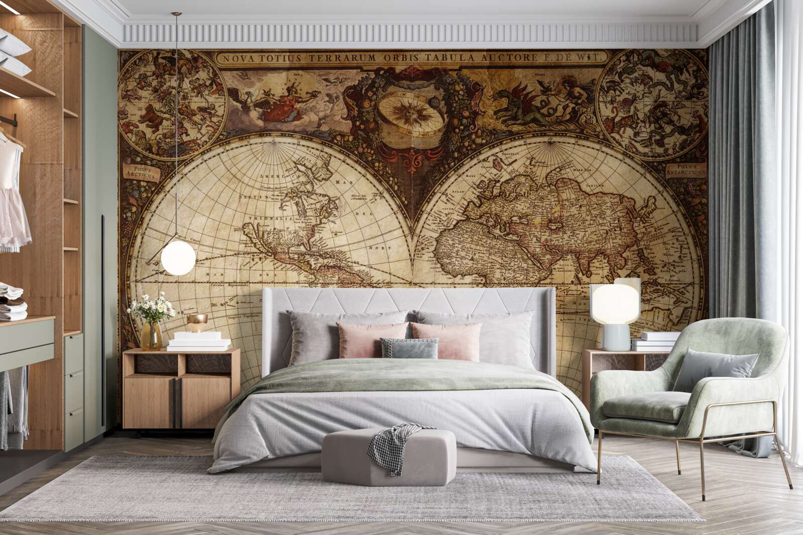 Фотошпалери стародавня географічна карта, зображена у вигляді двох півкуль