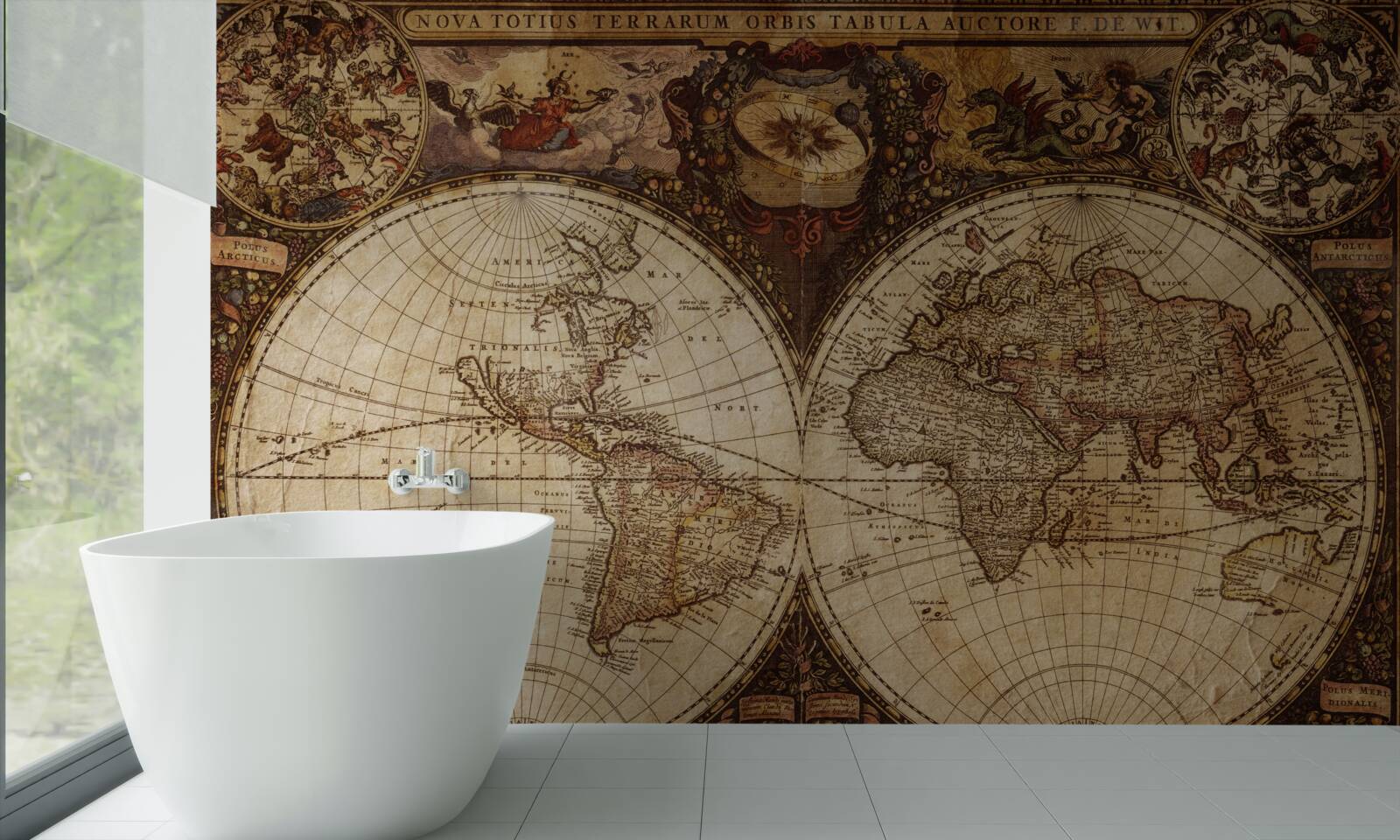 Фотошпалери стародавня географічна карта, зображена у вигляді двох півкуль