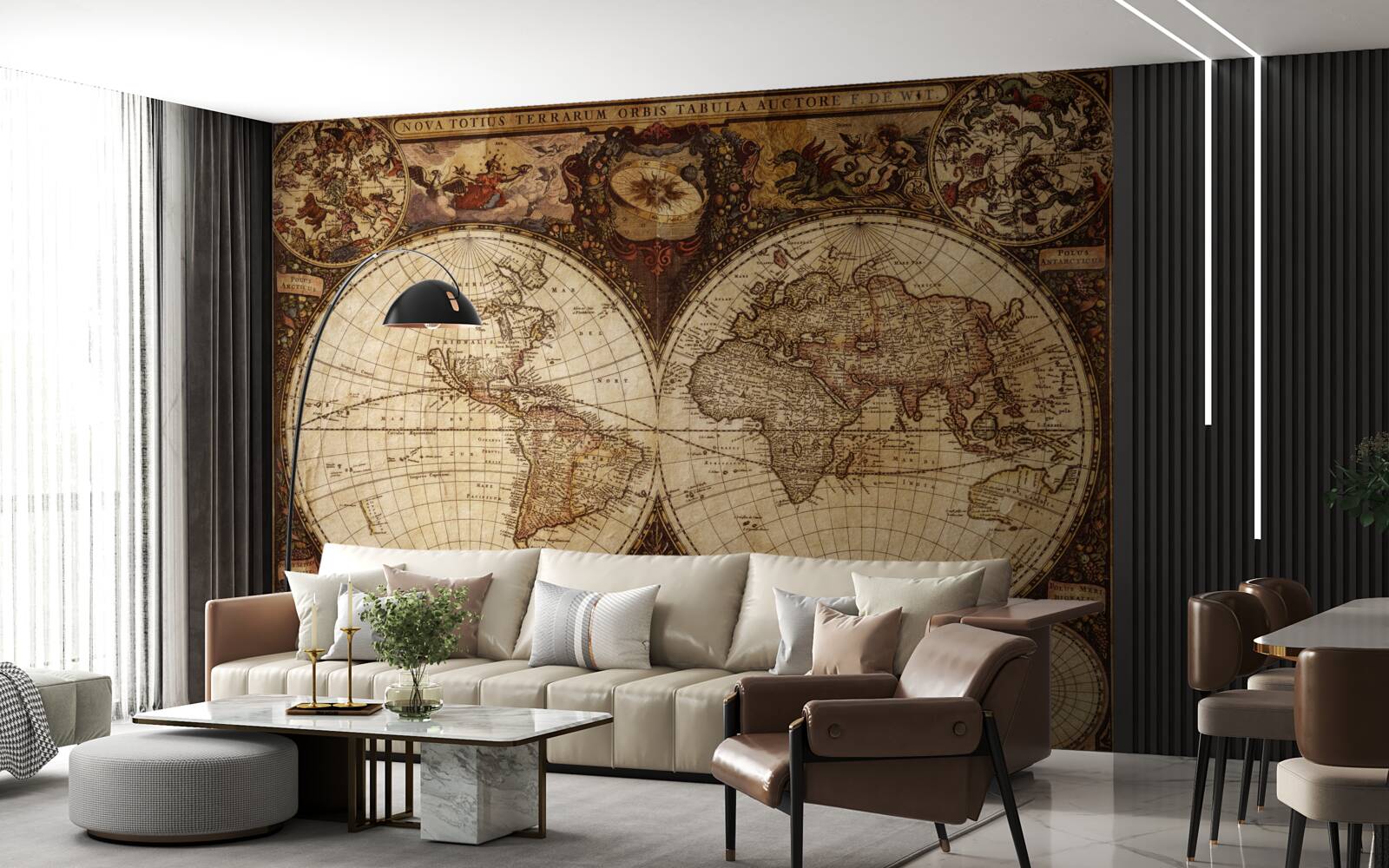 Фотошпалери стародавня географічна карта, зображена у вигляді двох півкуль