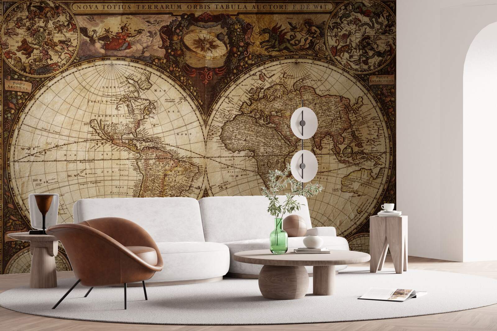 Фотошпалери стародавня географічна карта, зображена у вигляді двох півкуль