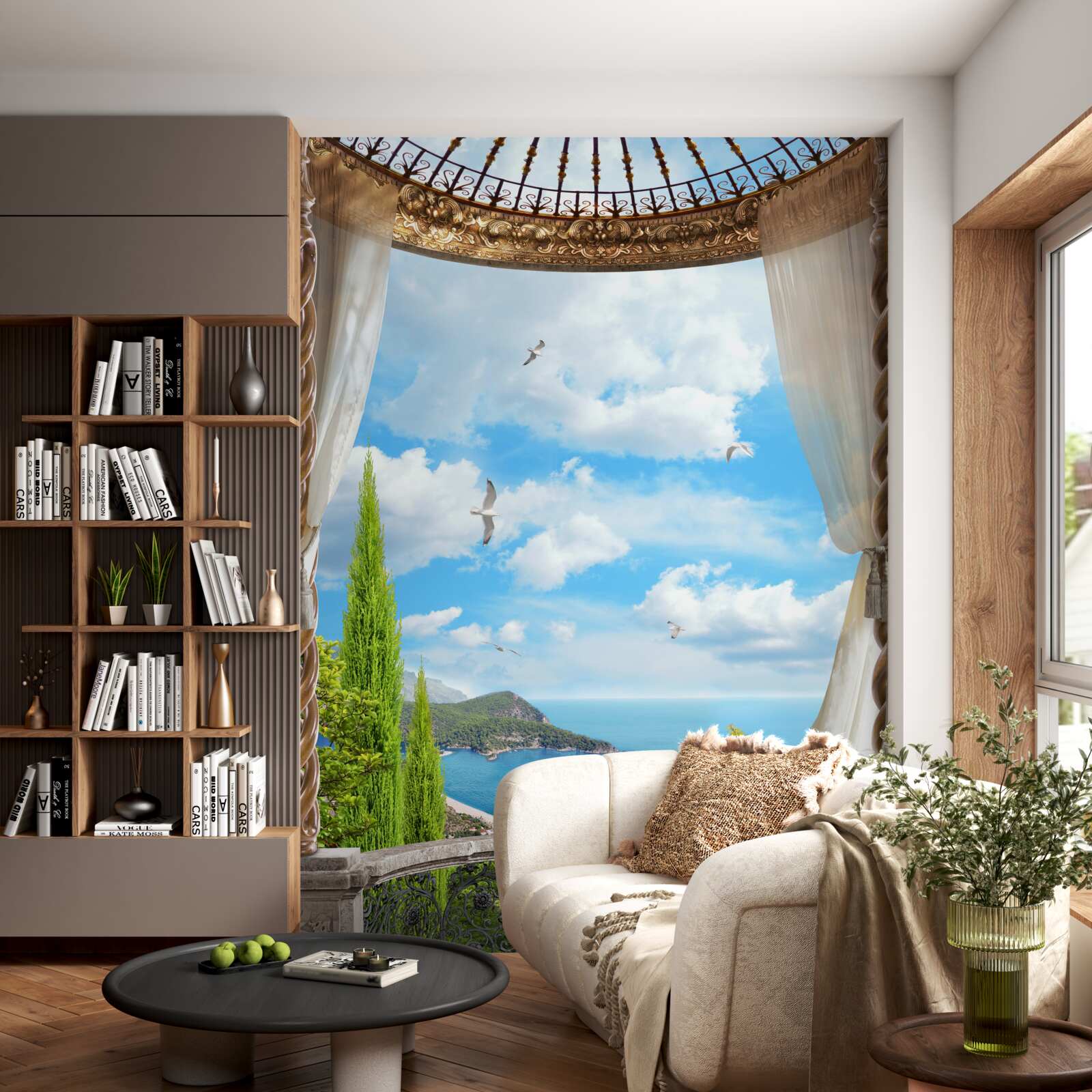 Фотошпалери веранда з панорамним видом на море