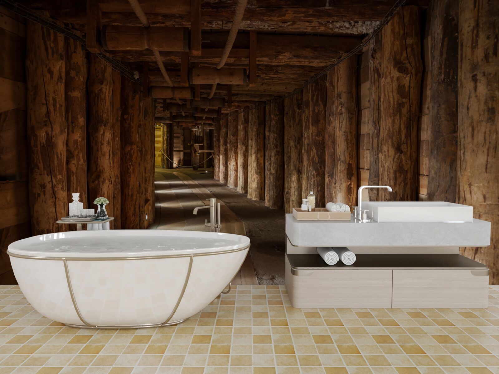 Фотошпалери підземний тунель з дерева