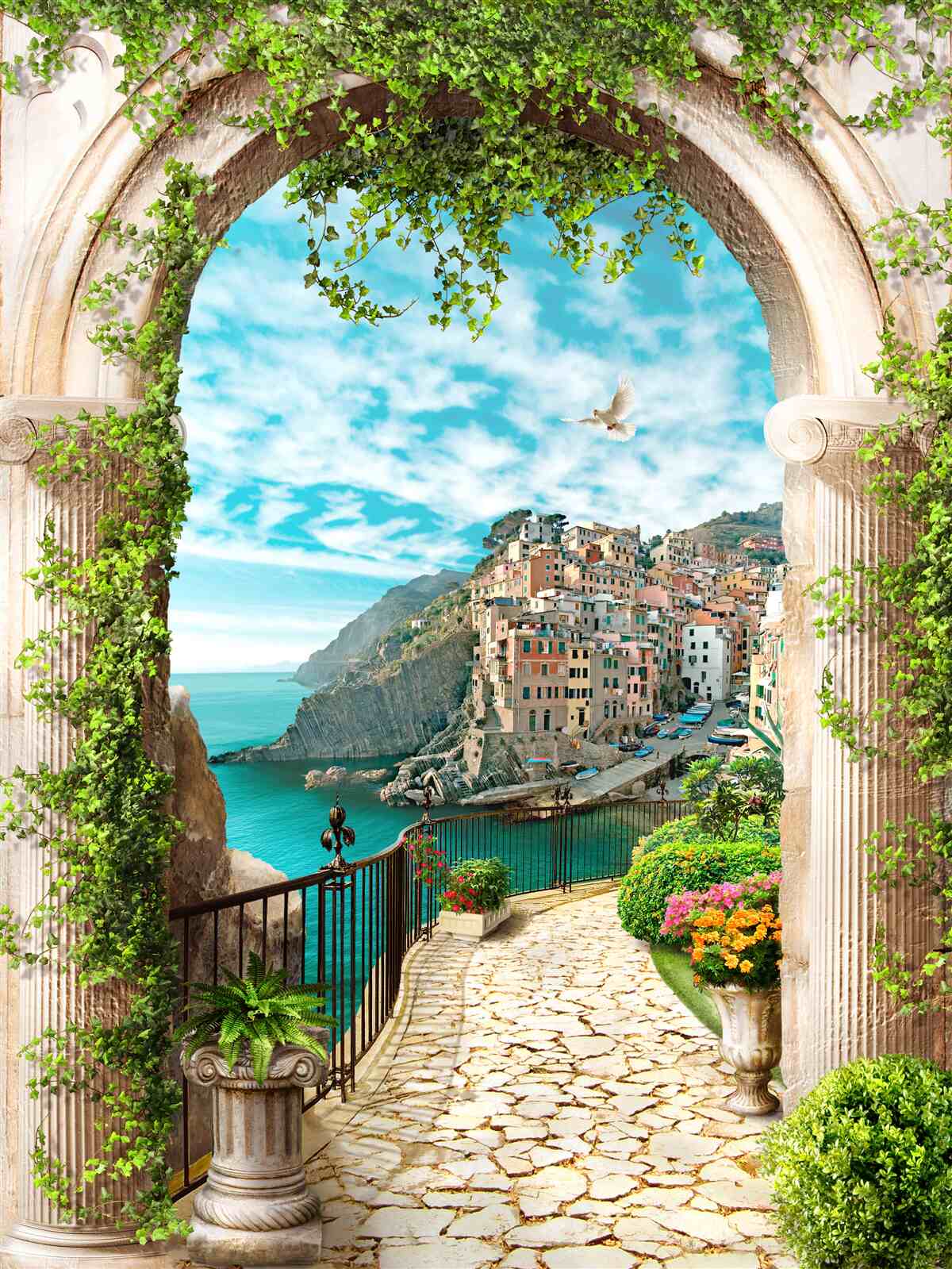 Фотошпалери кам'яна арка та дорога, що веде до міста