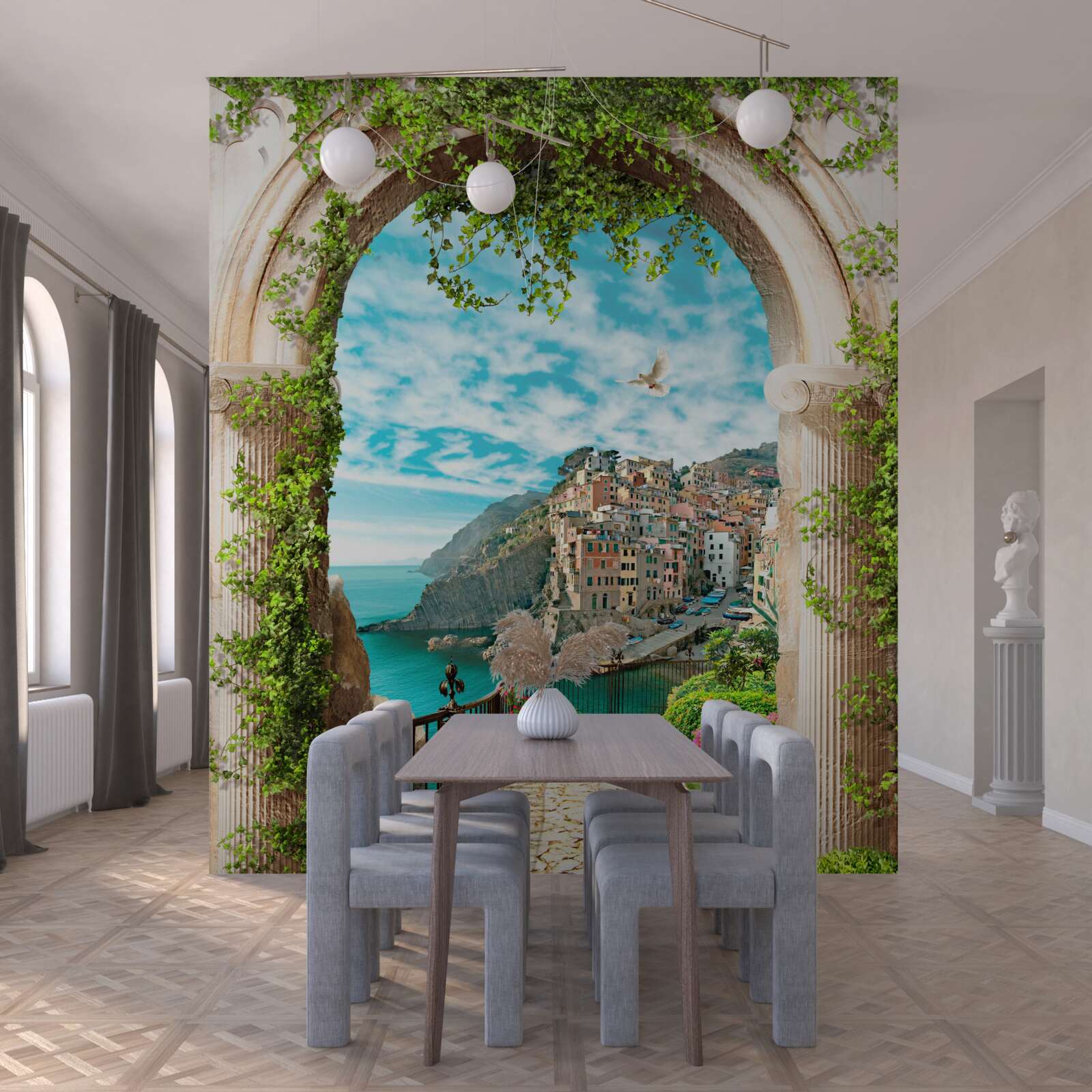 Фотошпалери кам'яна арка та дорога, що веде до міста