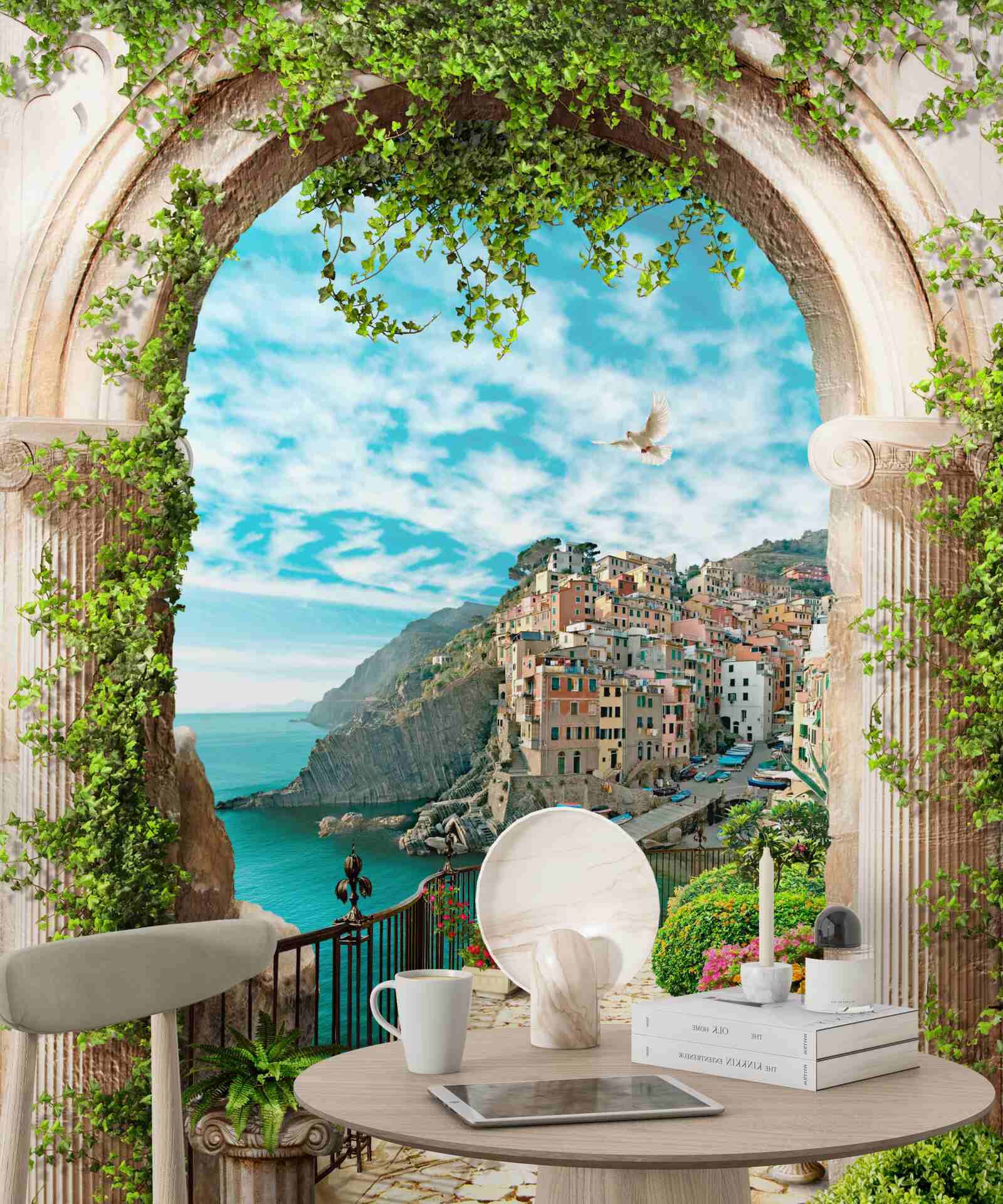 Фотошпалери кам'яна арка та дорога, що веде до міста