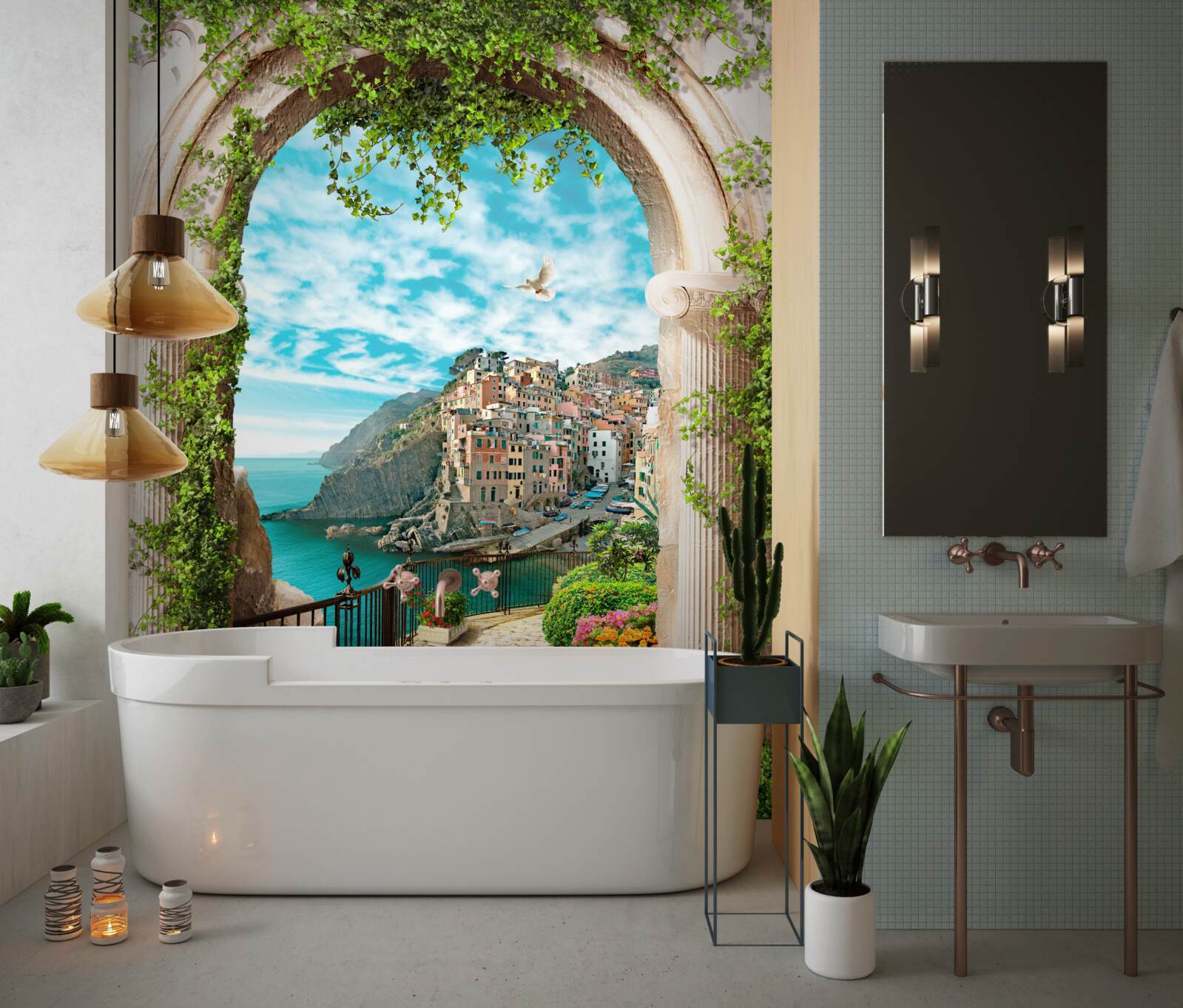 Фотошпалери кам'яна арка та дорога, що веде до міста