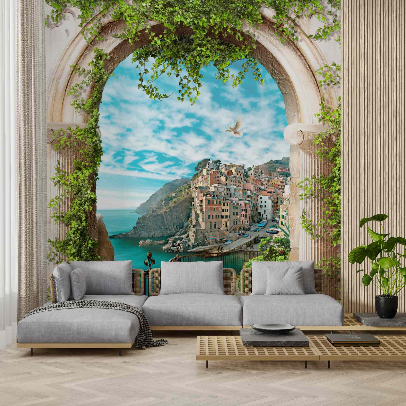 Фотошпалери кам'яна арка та дорога, що веде до міста