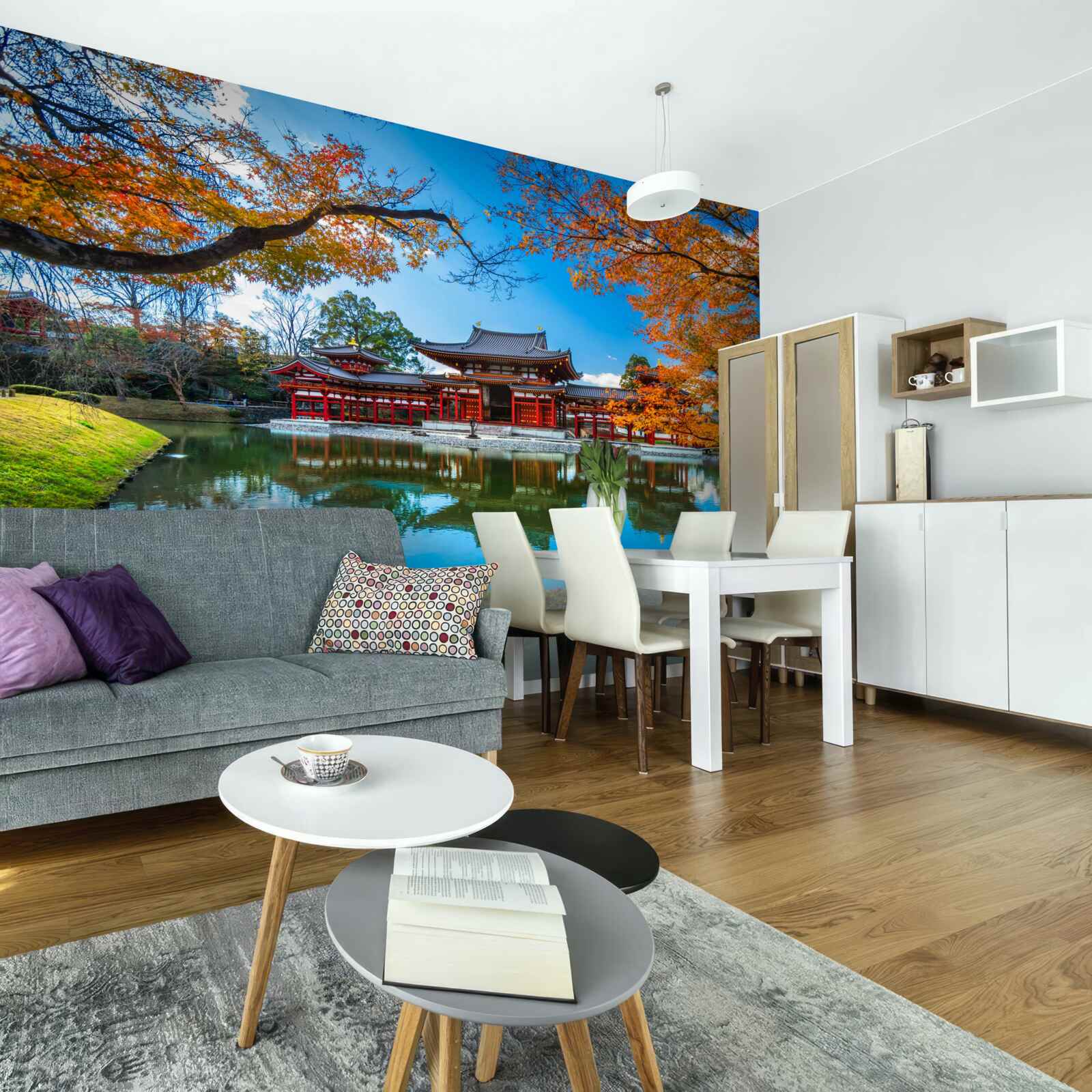 Фотошпалери відображення осені в японському парку