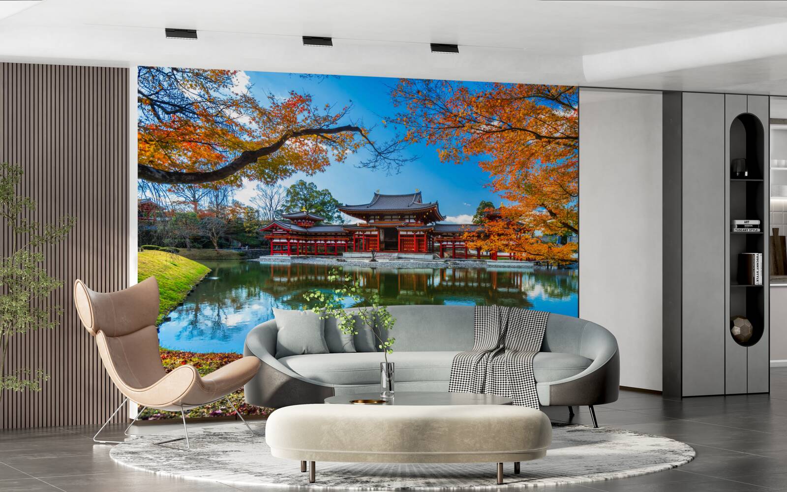 Фотошпалери відображення осені в японському парку