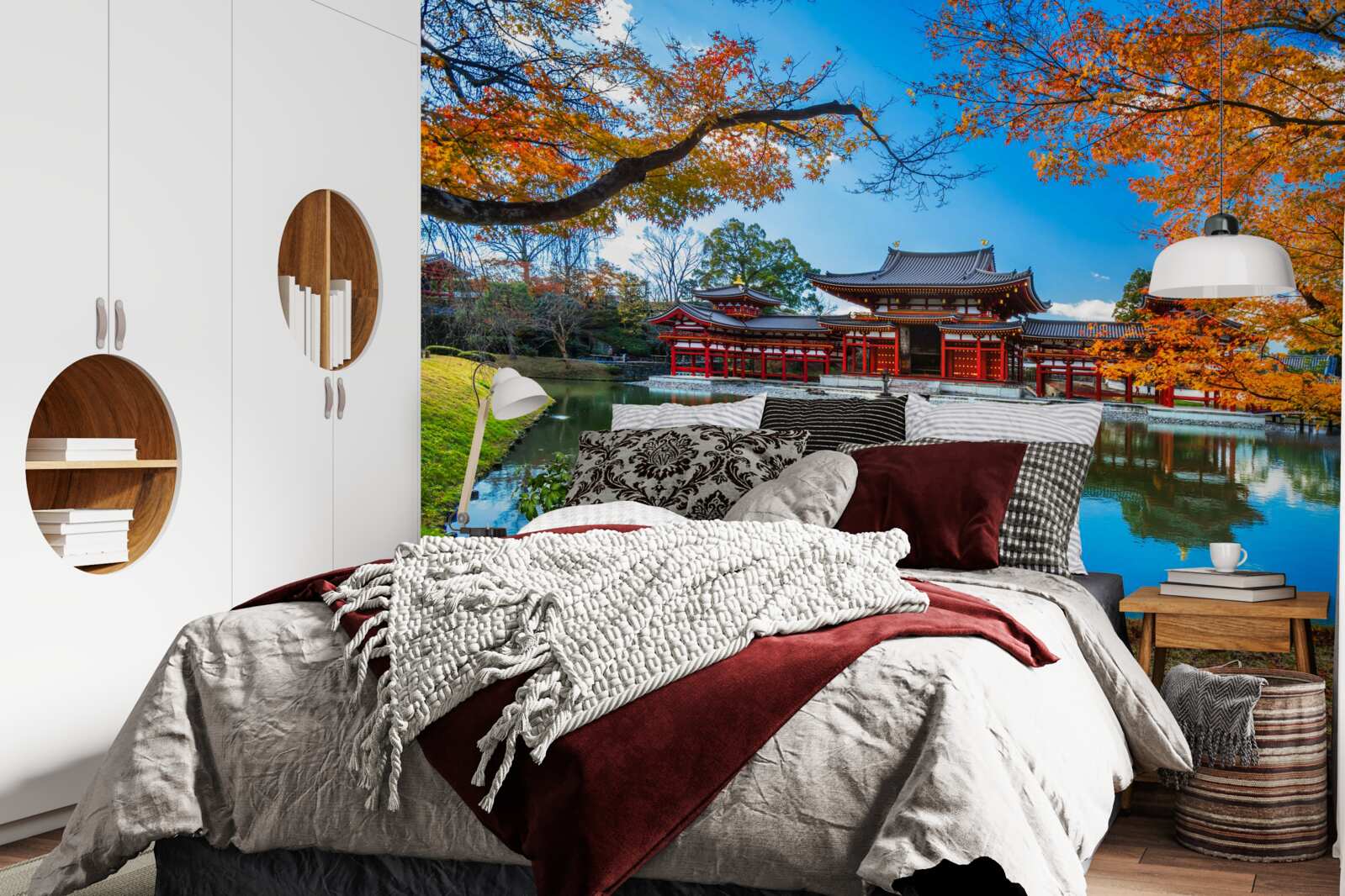 Фотошпалери відображення осені в японському парку