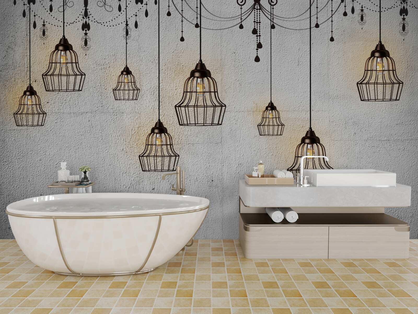 Фотошпалери антикварні лампи на сірому тлі