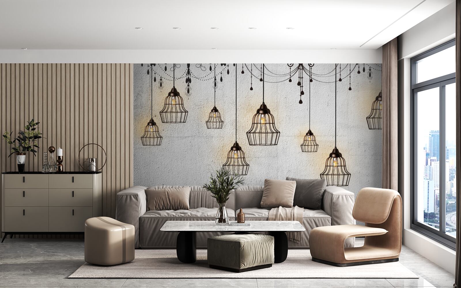 Фотошпалери антикварні лампи на сірому тлі