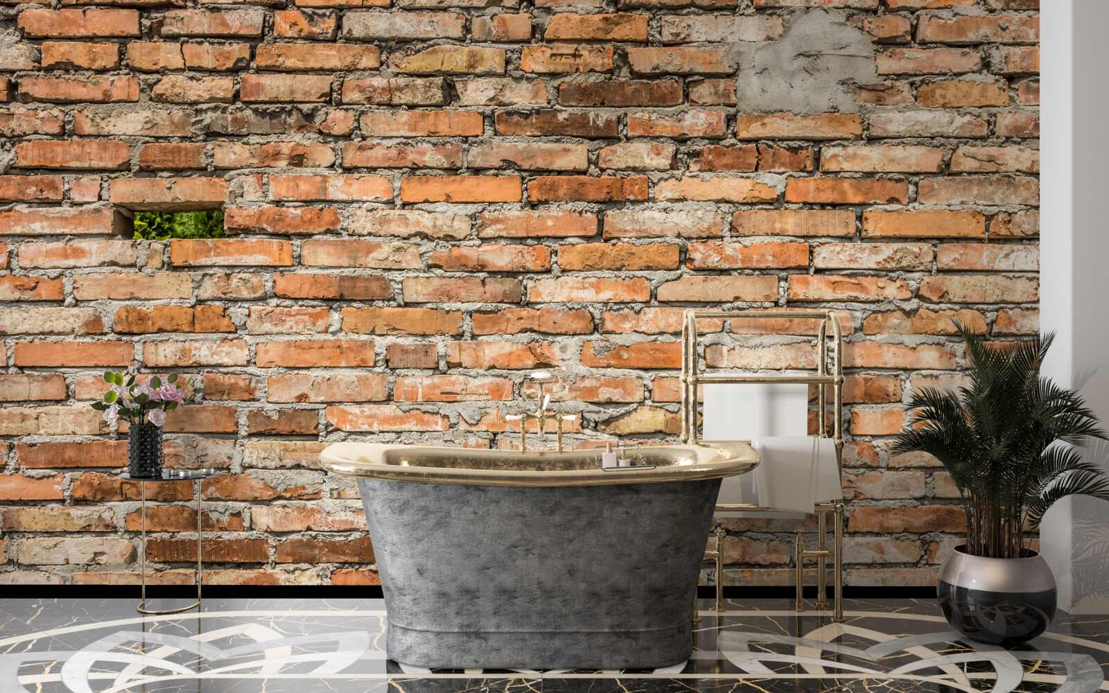 Фотошпалери Стіна з падаючою цеглою, яка втратила свою свіжість