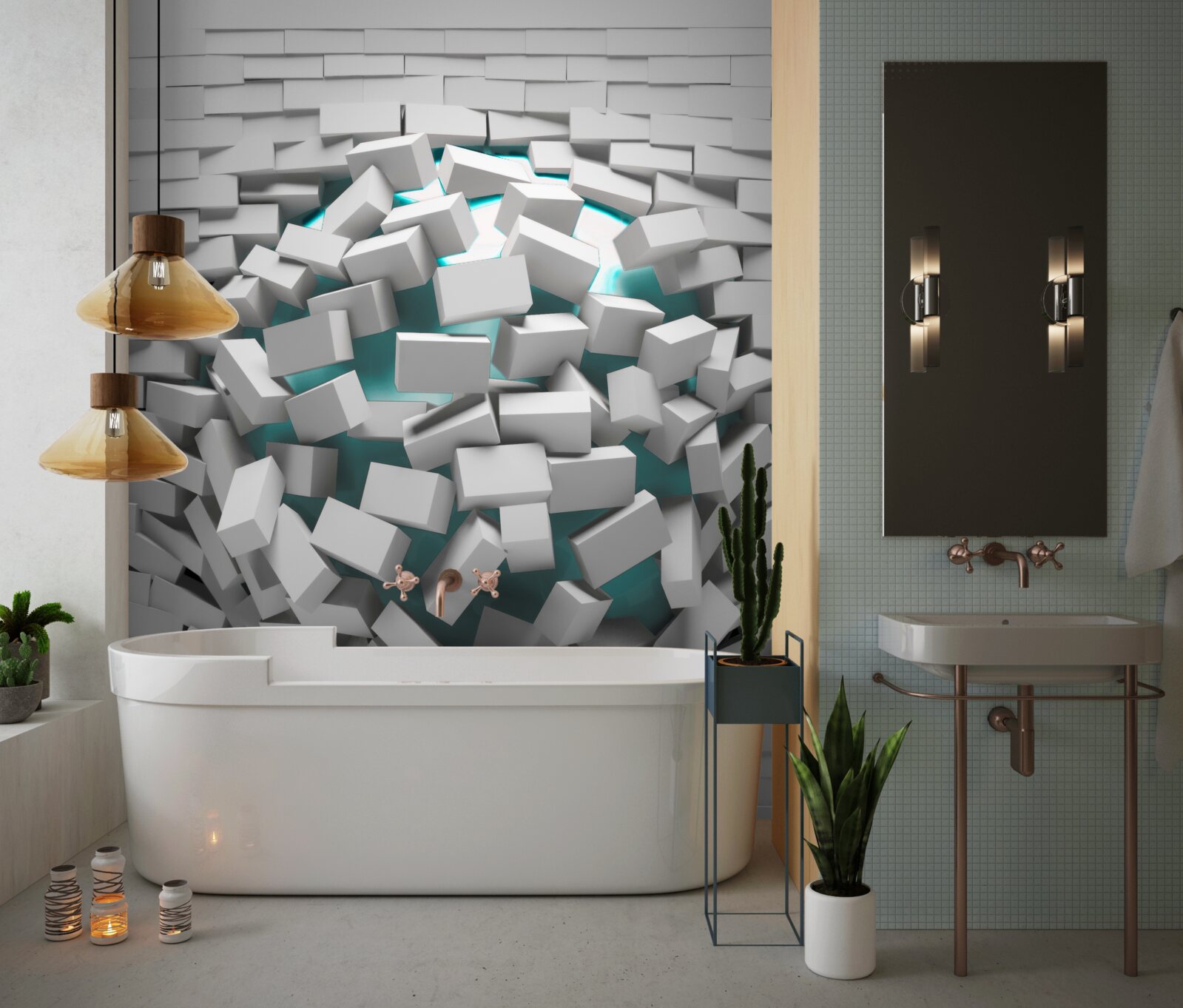 Фотошпалери цегла, пофарбована в білий колір, відшаровується