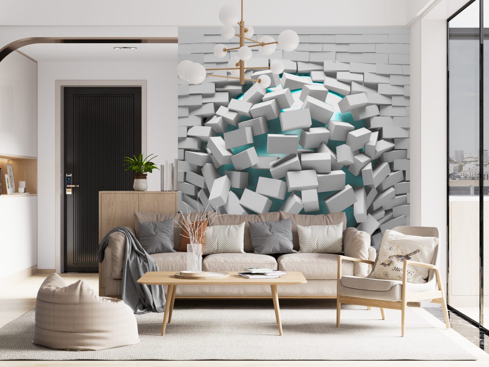 Фотошпалери цегла, пофарбована в білий колір, відшаровується