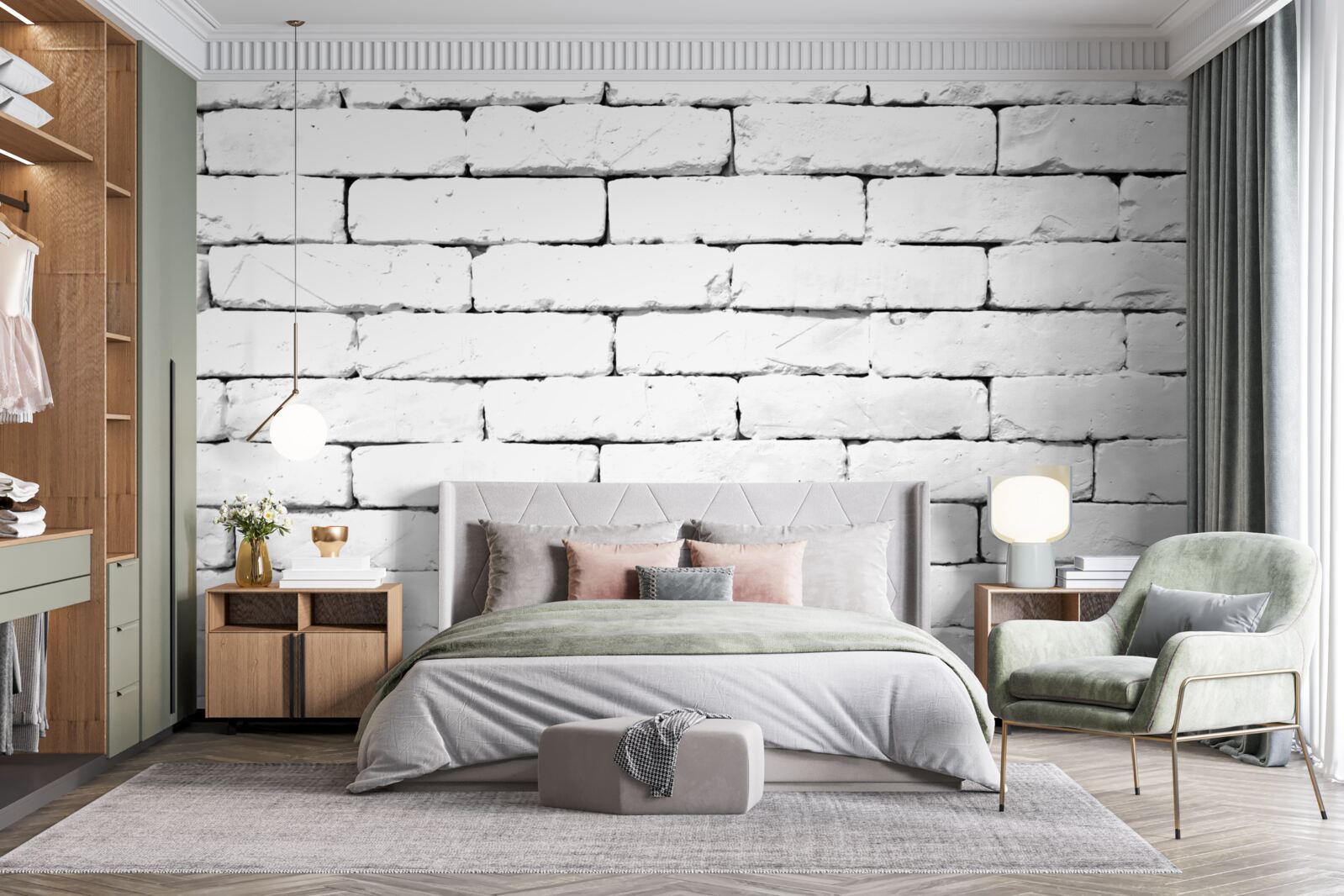 Фотошпалери Цегляна стіна, ретельно оброблена в білому кольорі