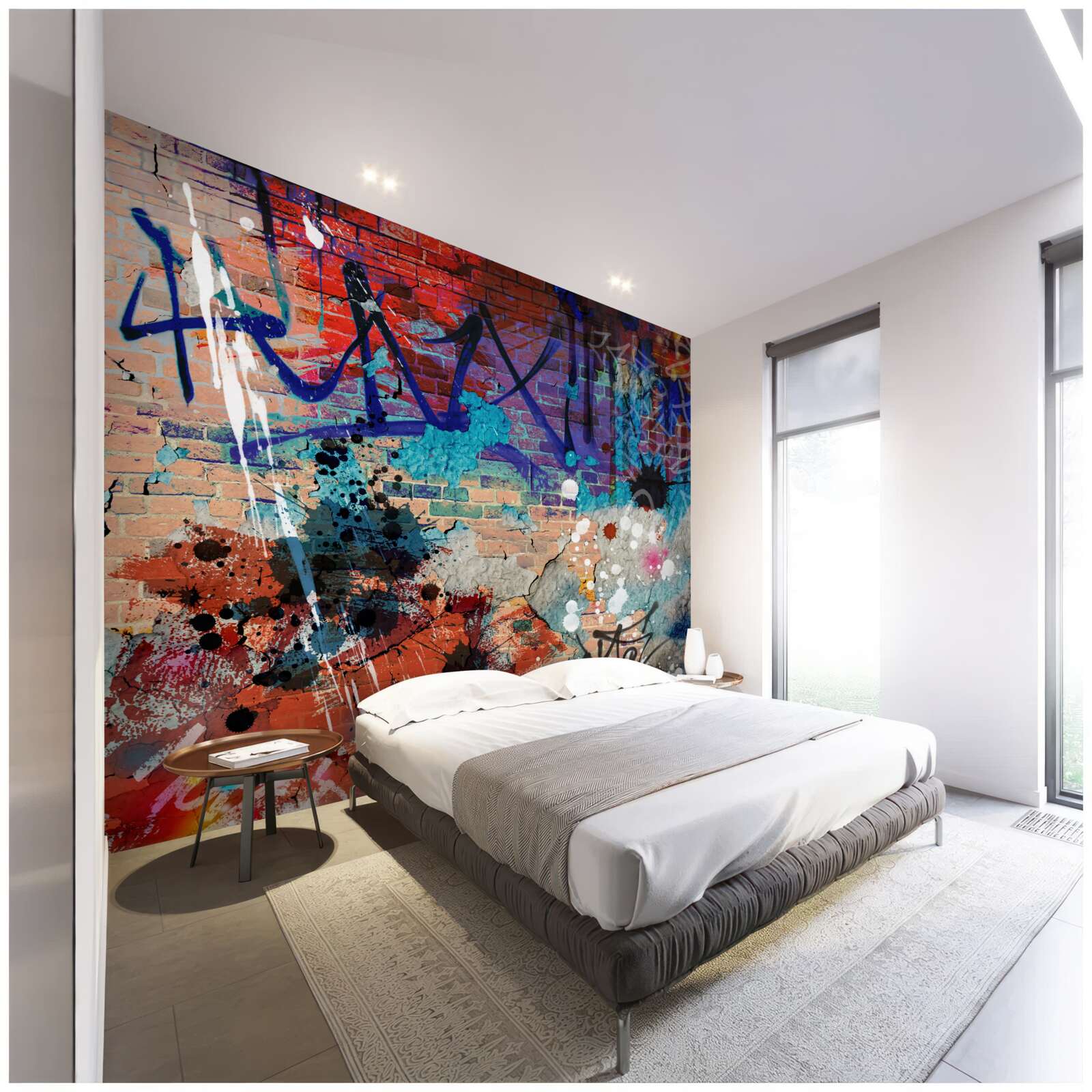 Фотошпалери різнокольоровий малюнок графіті на стіні з червоної цегли