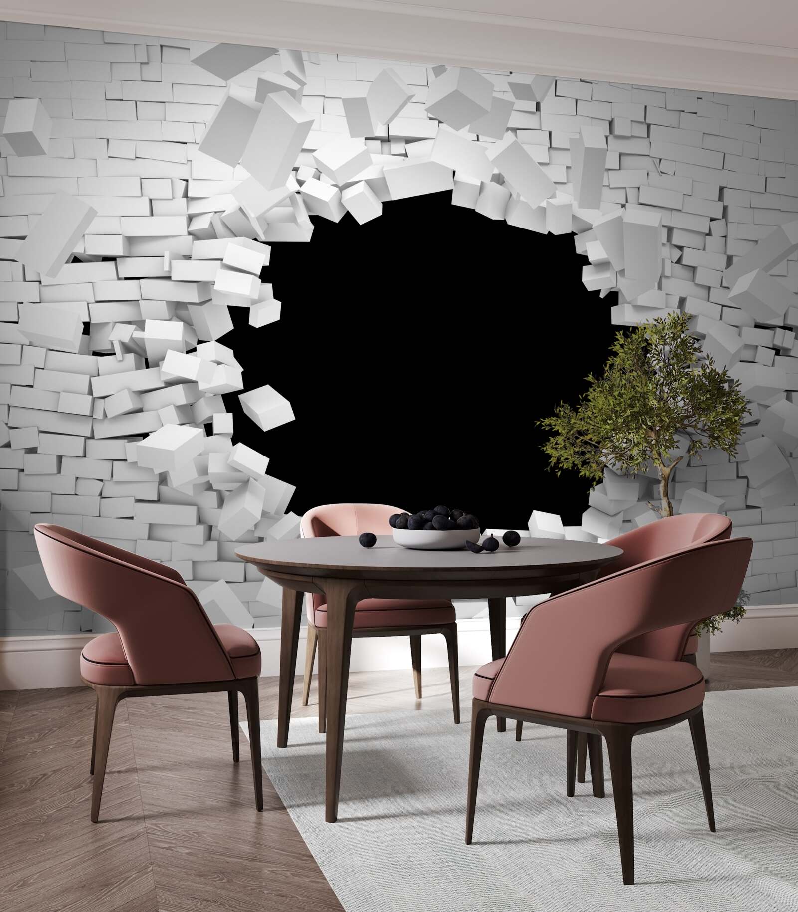 Фотошпалери темний отвір у світлій цегляній стіні