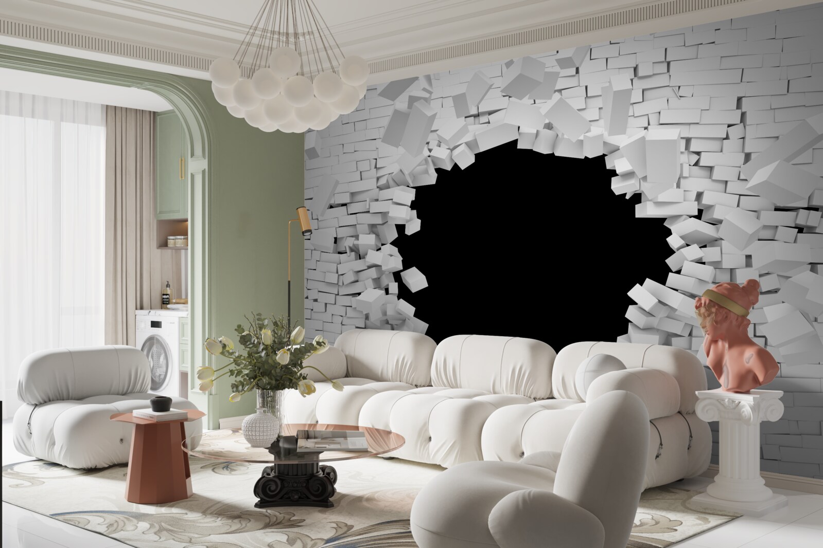 Фотошпалери темний отвір у світлій цегляній стіні