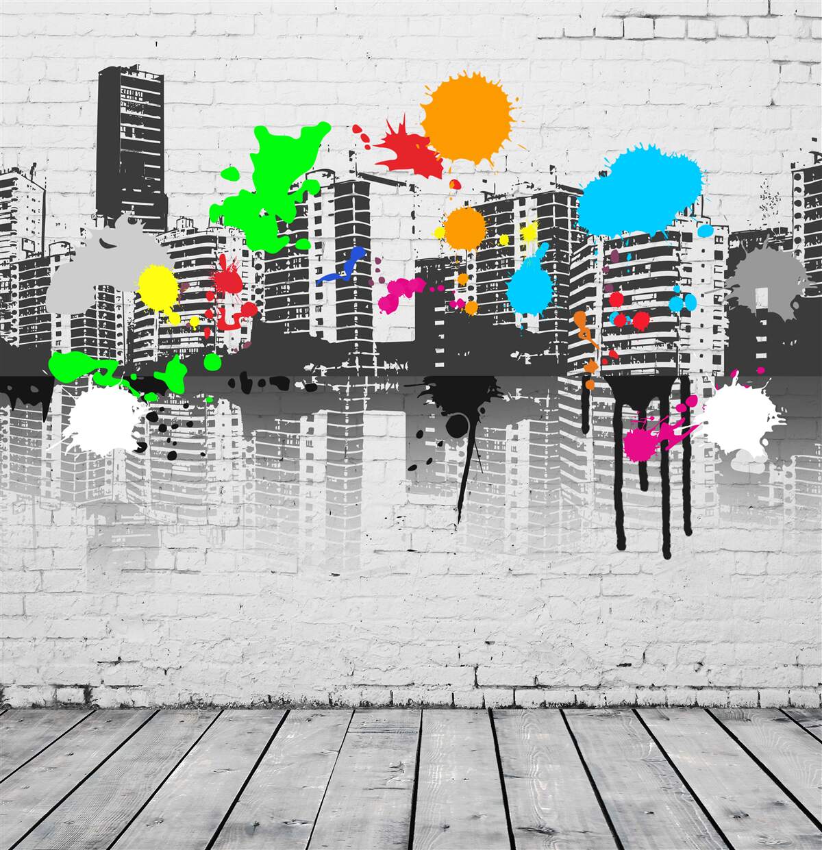 Фотошпалери будинки, прикрашені яскравими плямами графіті