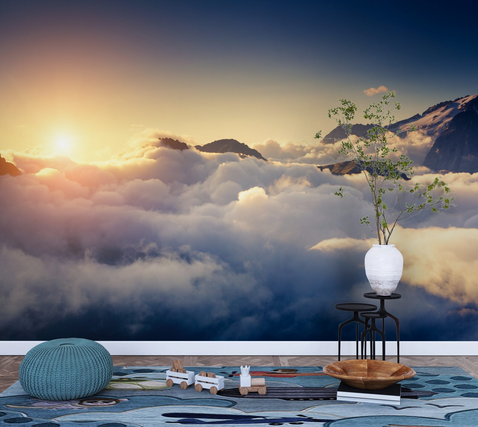 Фотошпалери хмари на горизонті поглинають призахідне сонце