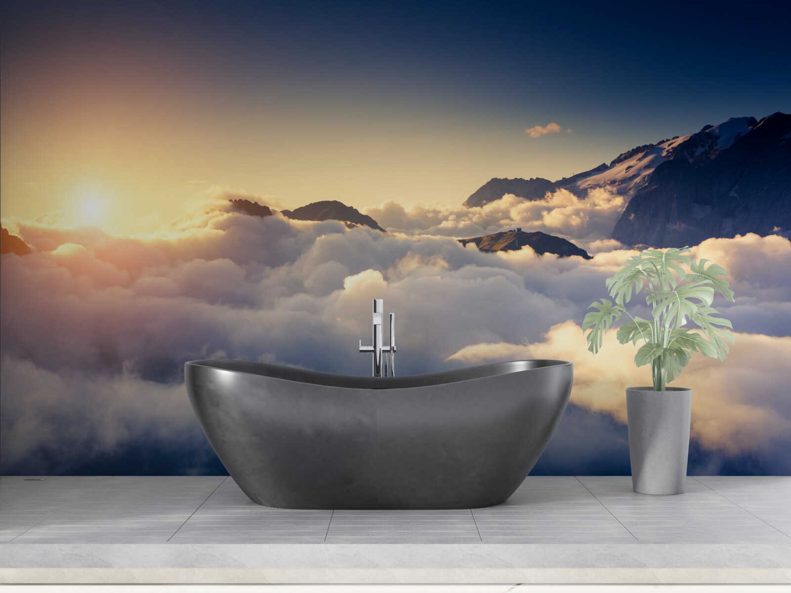 Фотошпалери хмари на горизонті поглинають призахідне сонце