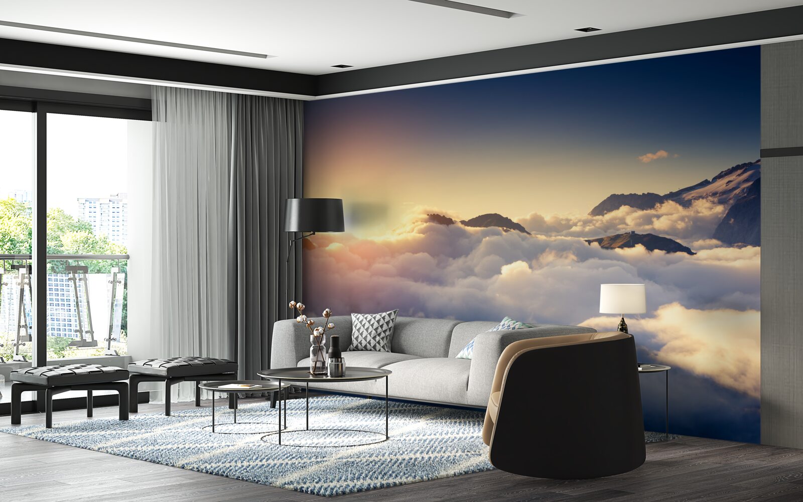 Фотошпалери хмари на горизонті поглинають призахідне сонце