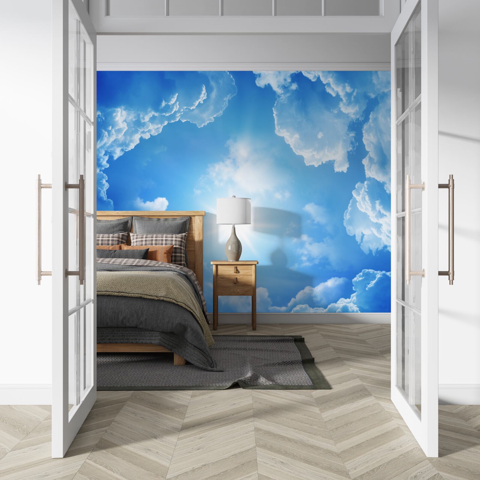 Фотошпалери Сяюче сонце посеред блакитного неба