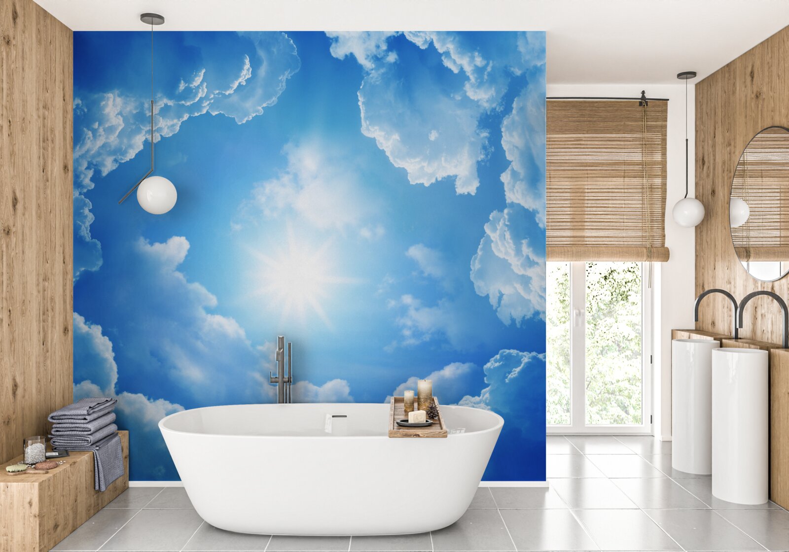 Фотошпалери Сяюче сонце посеред блакитного неба