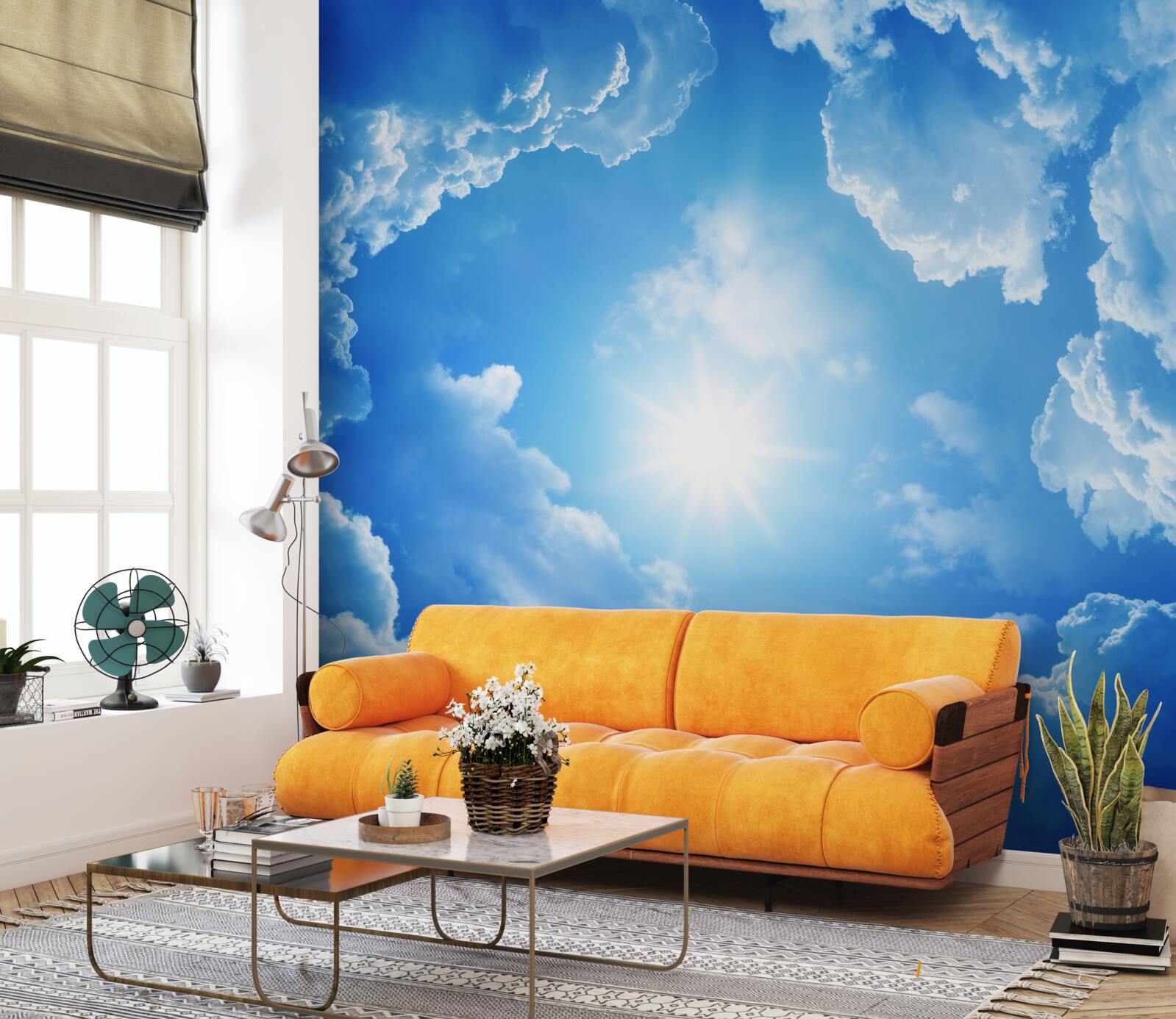 Фотошпалери Сяюче сонце посеред блакитного неба