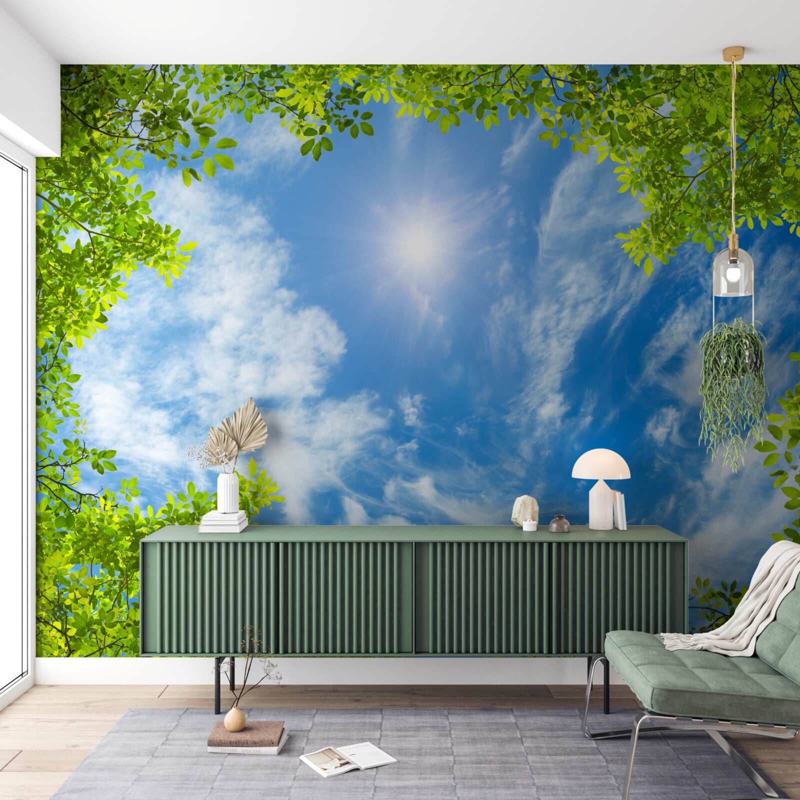 Фотошпалери зелень, в якій ховається сонце, і блакить неба