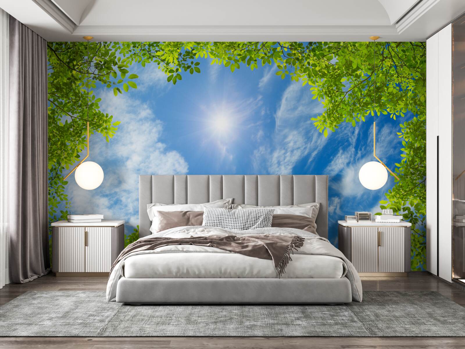 Фотошпалери зелень, в якій ховається сонце, і блакить неба