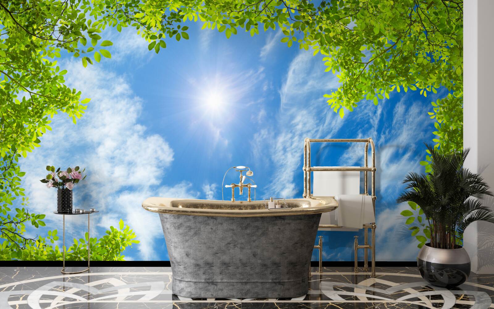 Фотошпалери зелень, в якій ховається сонце, і блакить неба