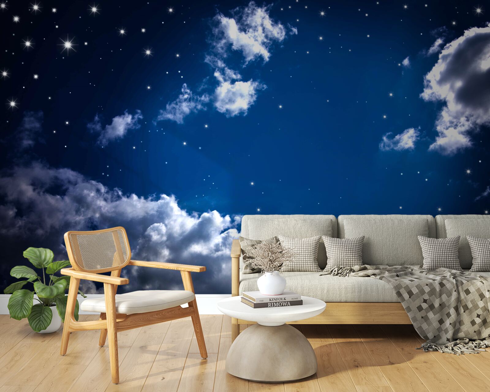 Фотошпалери нічне небо яскраво сяє хмарами та зірками