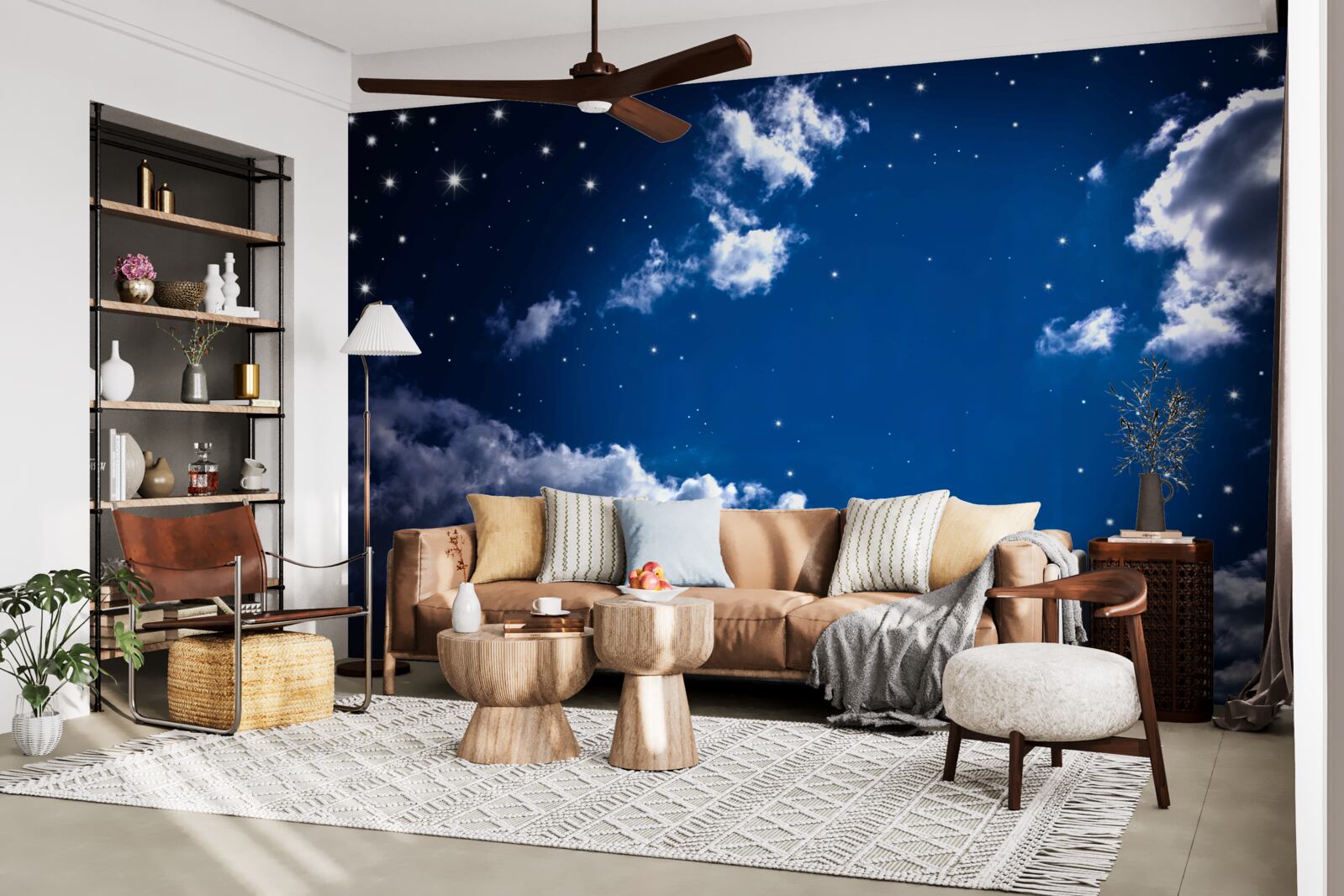 Фотошпалери нічне небо яскраво сяє хмарами та зірками